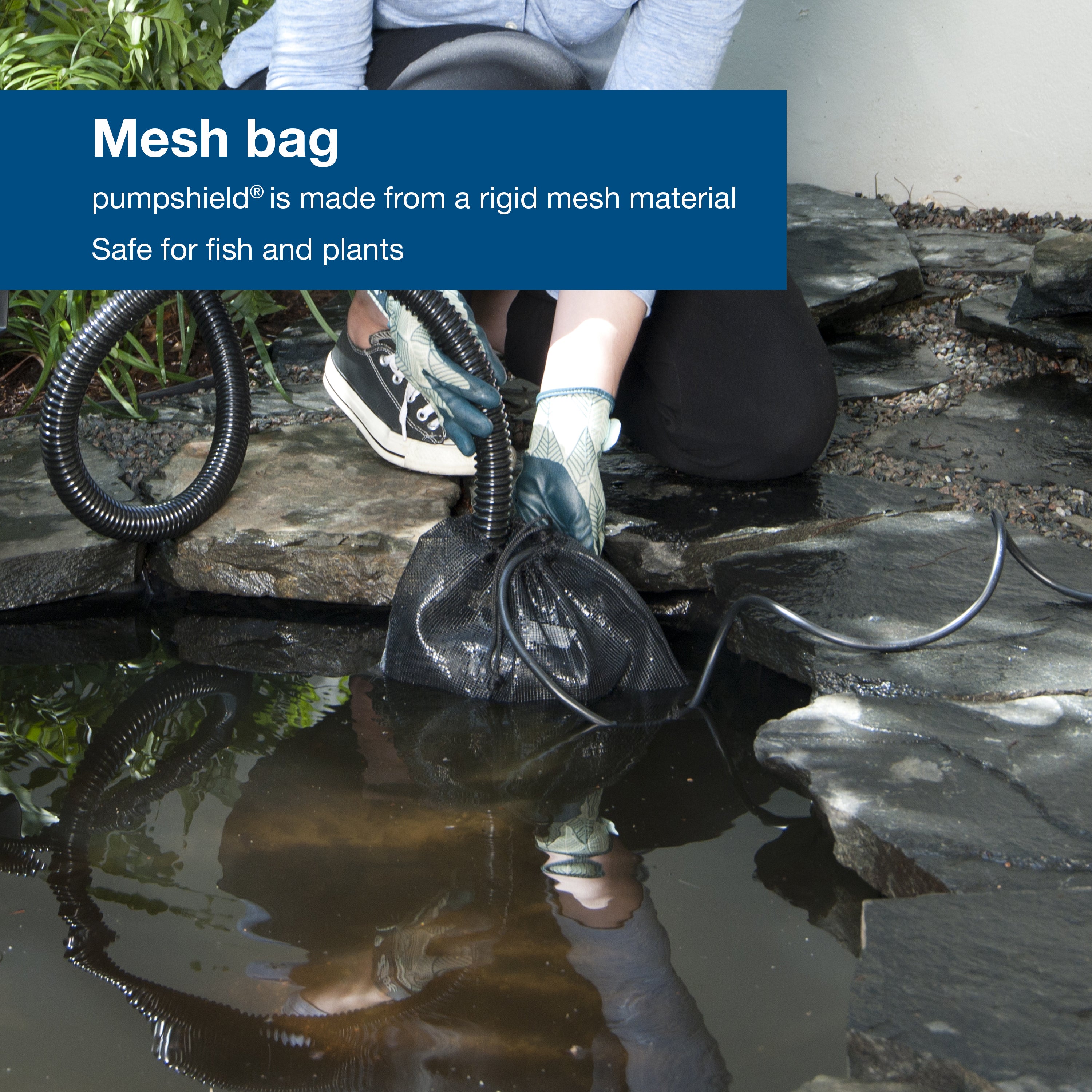Large pumpshield® Mesh Bag is safe for fish and plants