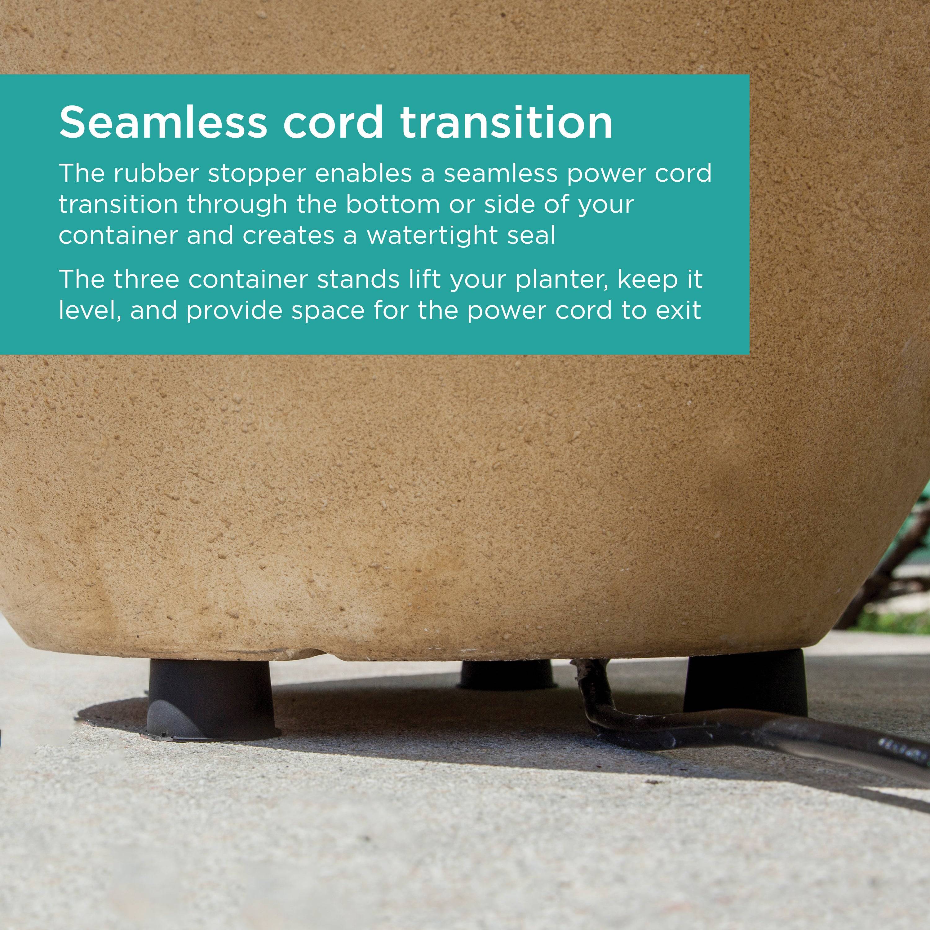 Bottom view of a container showing the container stands