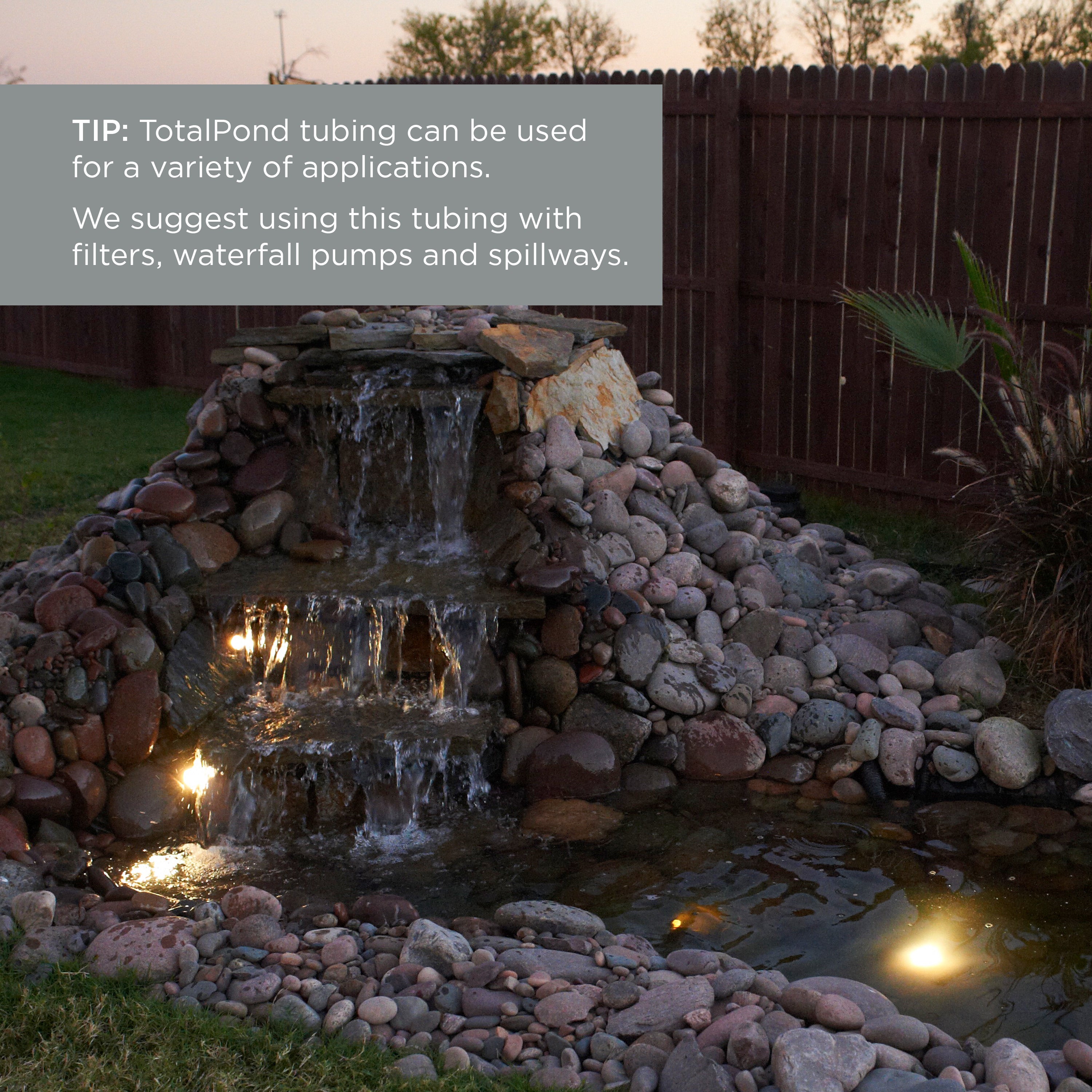 1.5 in. Corrugated Tubing can be used for applications, like with filters, waterfall pumps and spillways