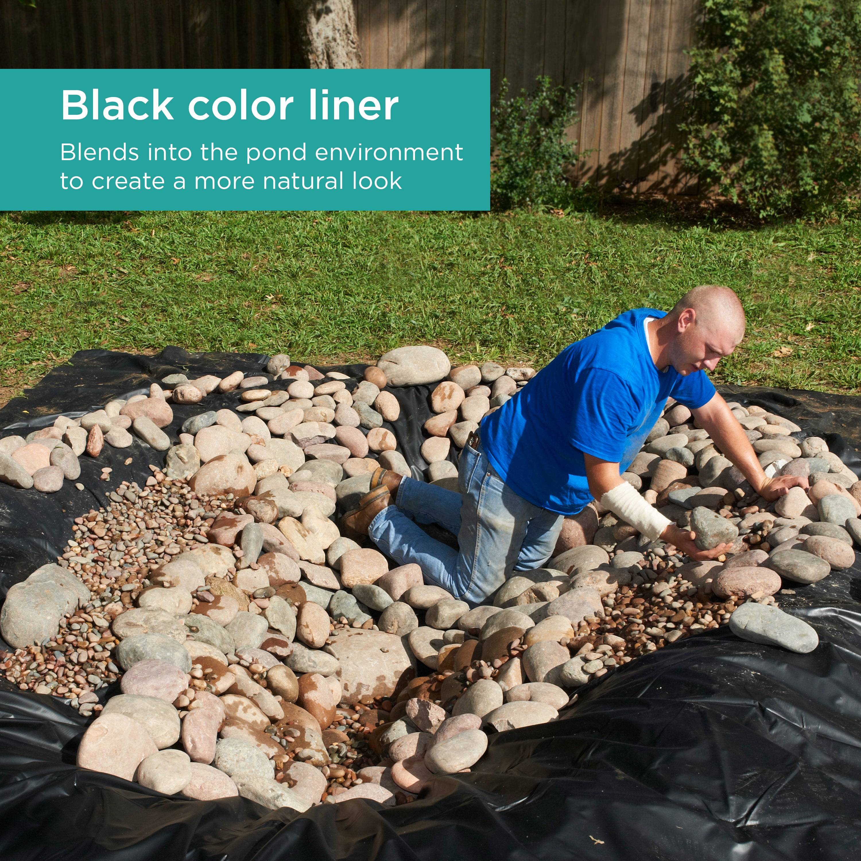 10 x 13 ft. PVC Pond Liner features black color to blend into pond environment to create a more natural look