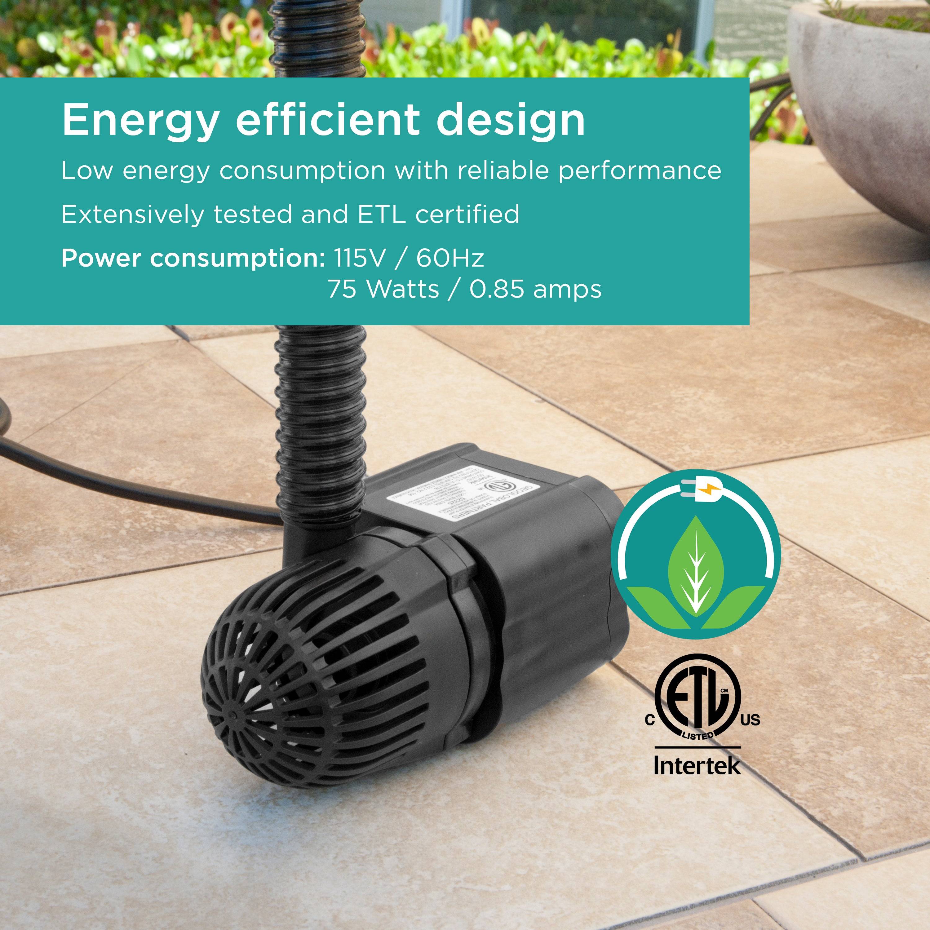 1,200 GPH Waterfall Pump feature energy efficient design