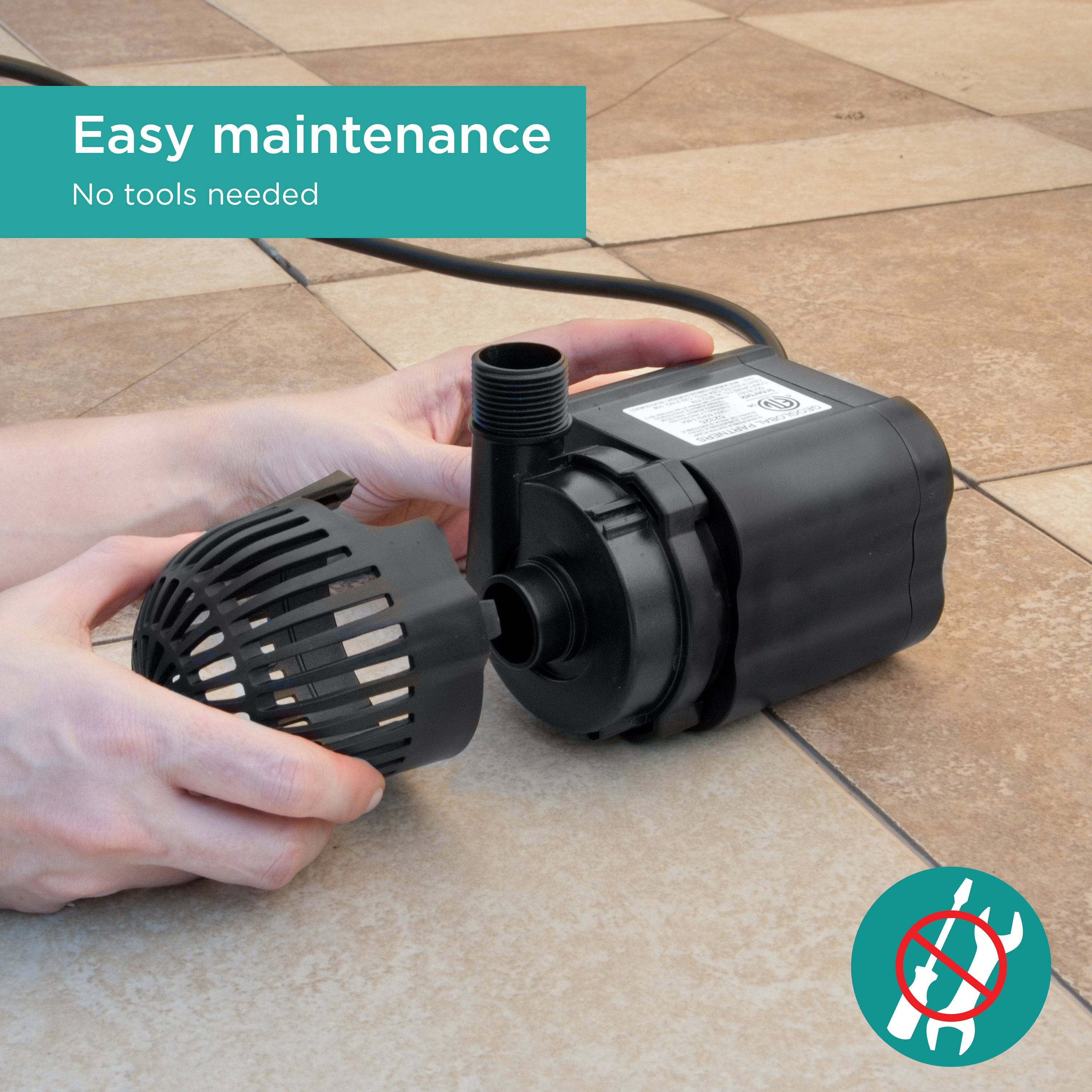 1,200 GPH Waterfall Pump features easy maintenance with no tools needed