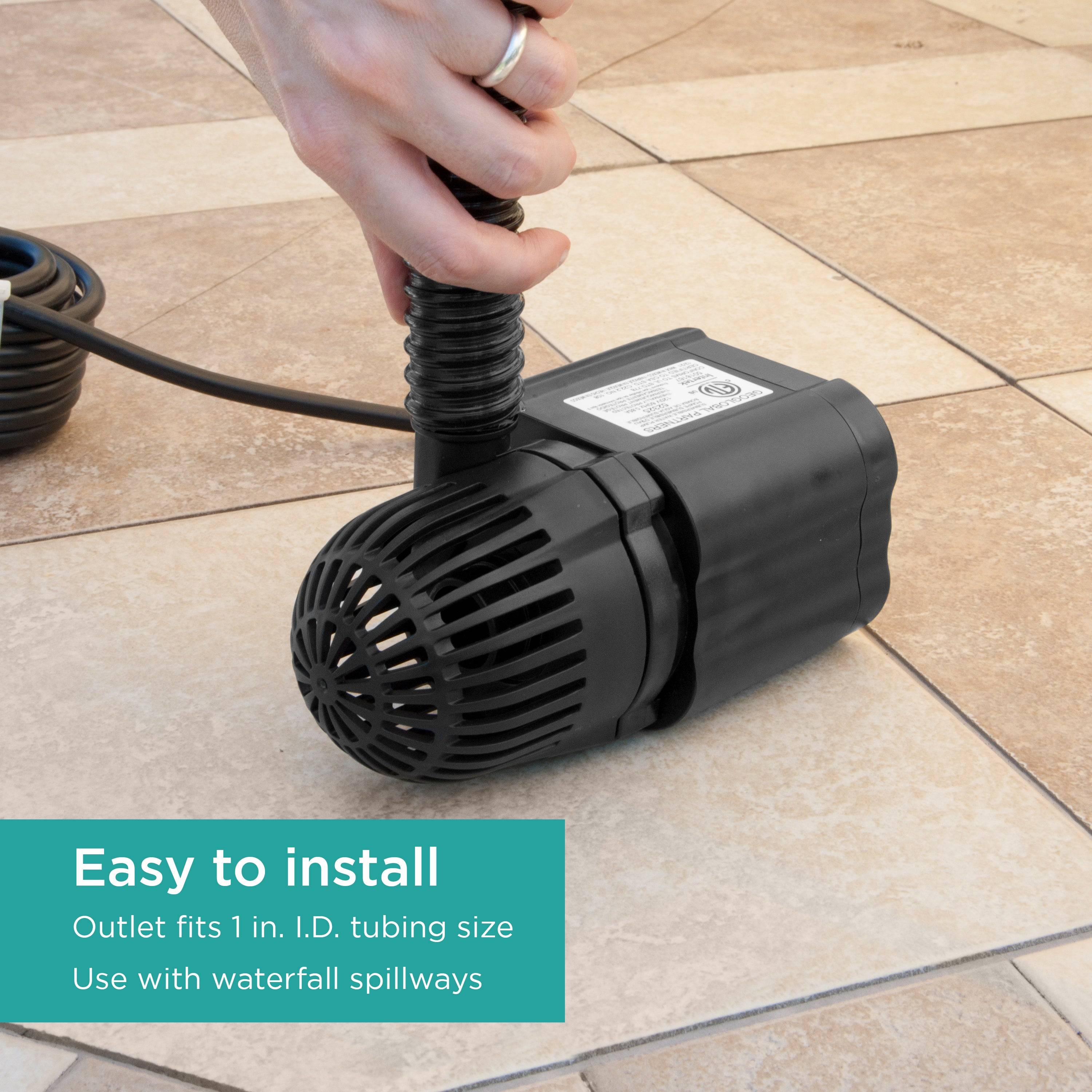 1,200 GPH Waterfall Pump is easy to install 