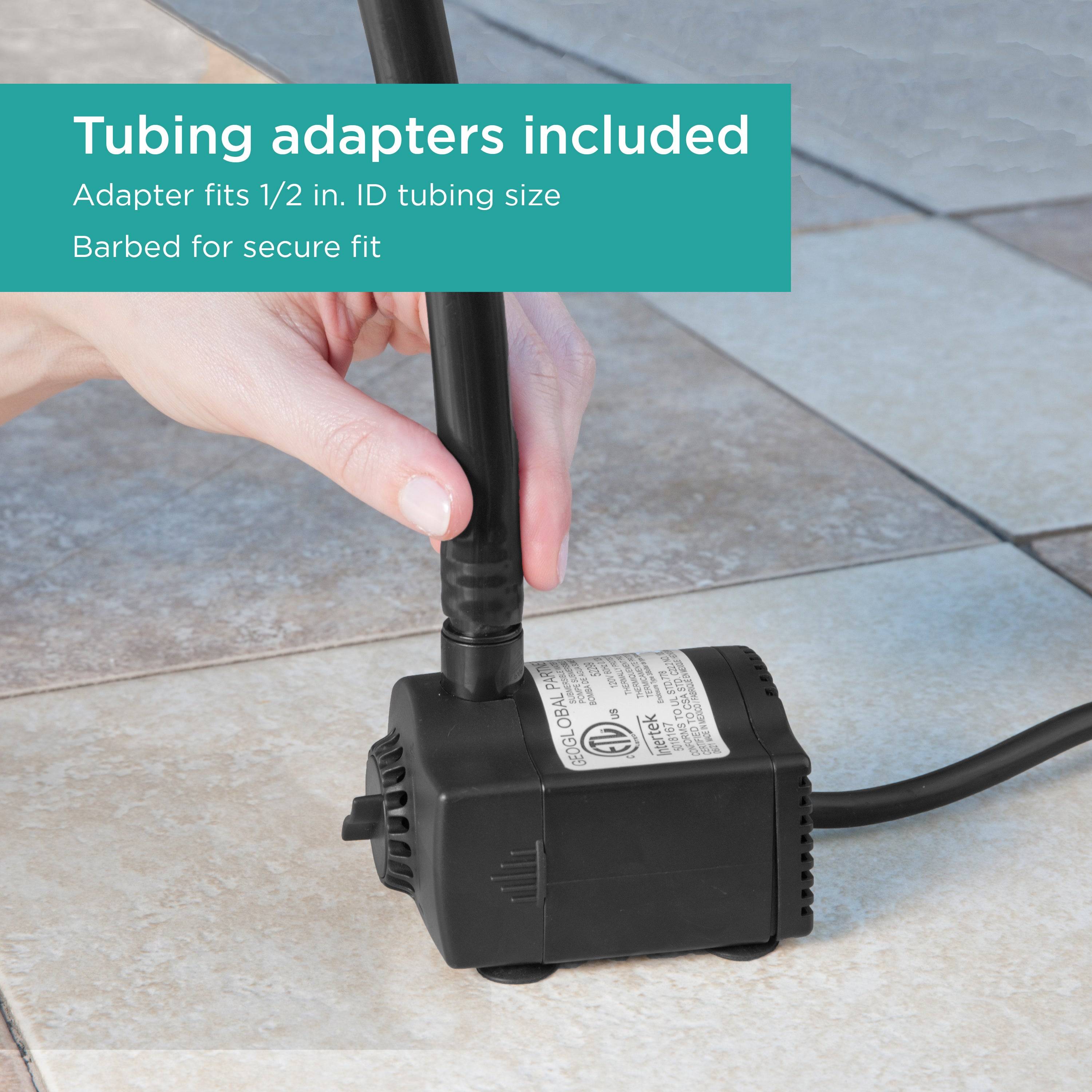 170 GPH Low-Water Auto Shut-off Fountain Pump includes tubing adapters