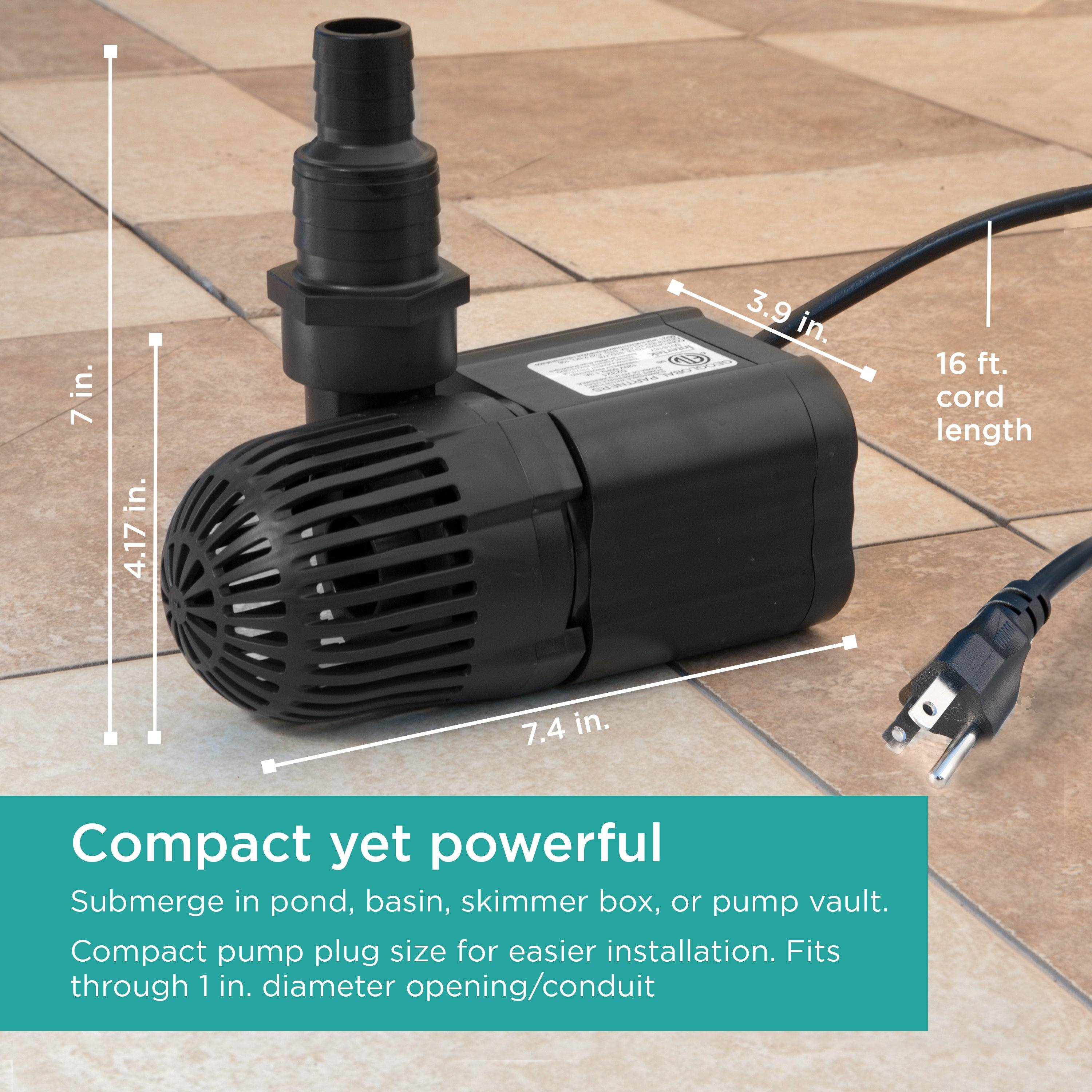 2,000 GPH Waterfall Pump is Compact yet powerful 
