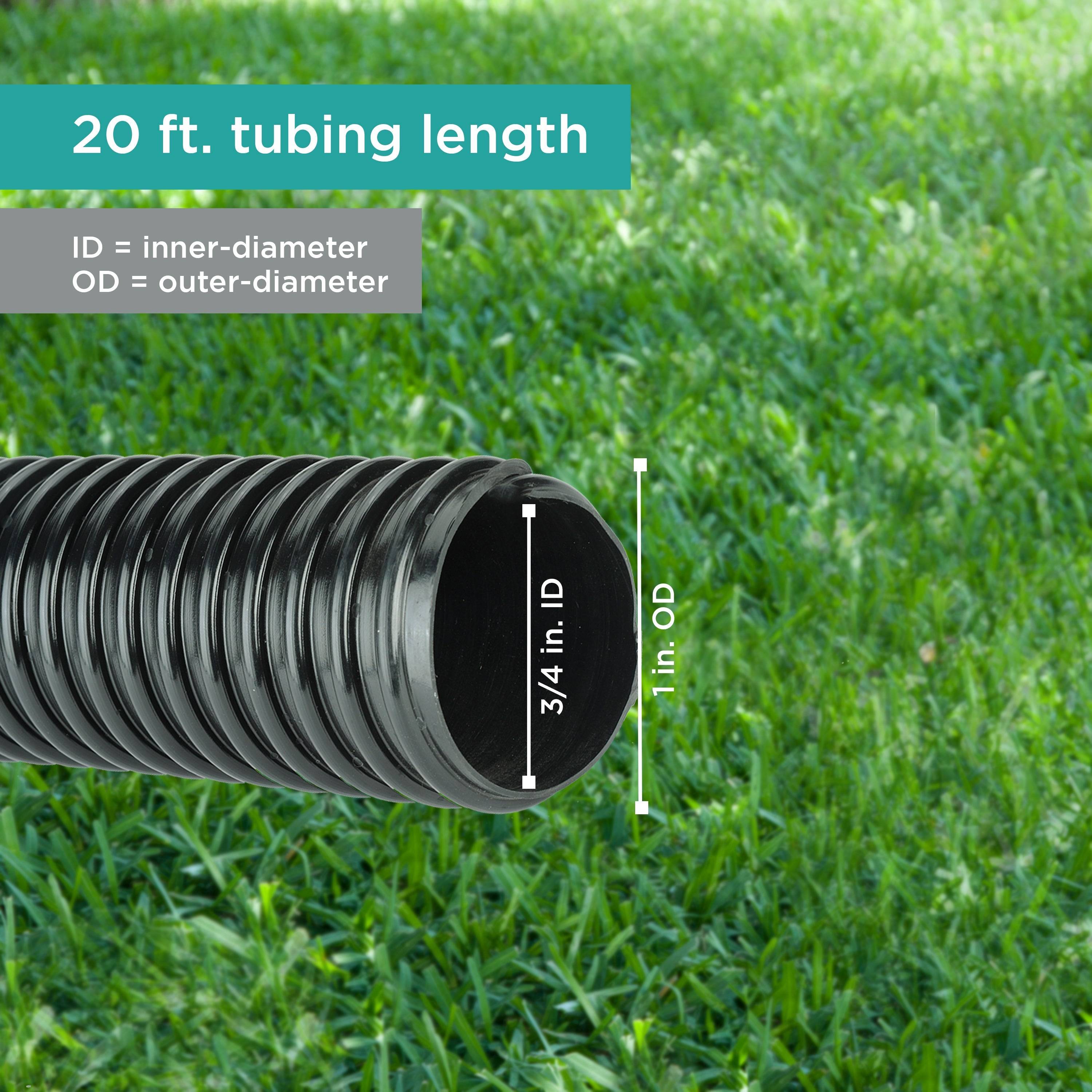 3/4 in. Corrugated Tubing diameter chart for 20 ft tubing length