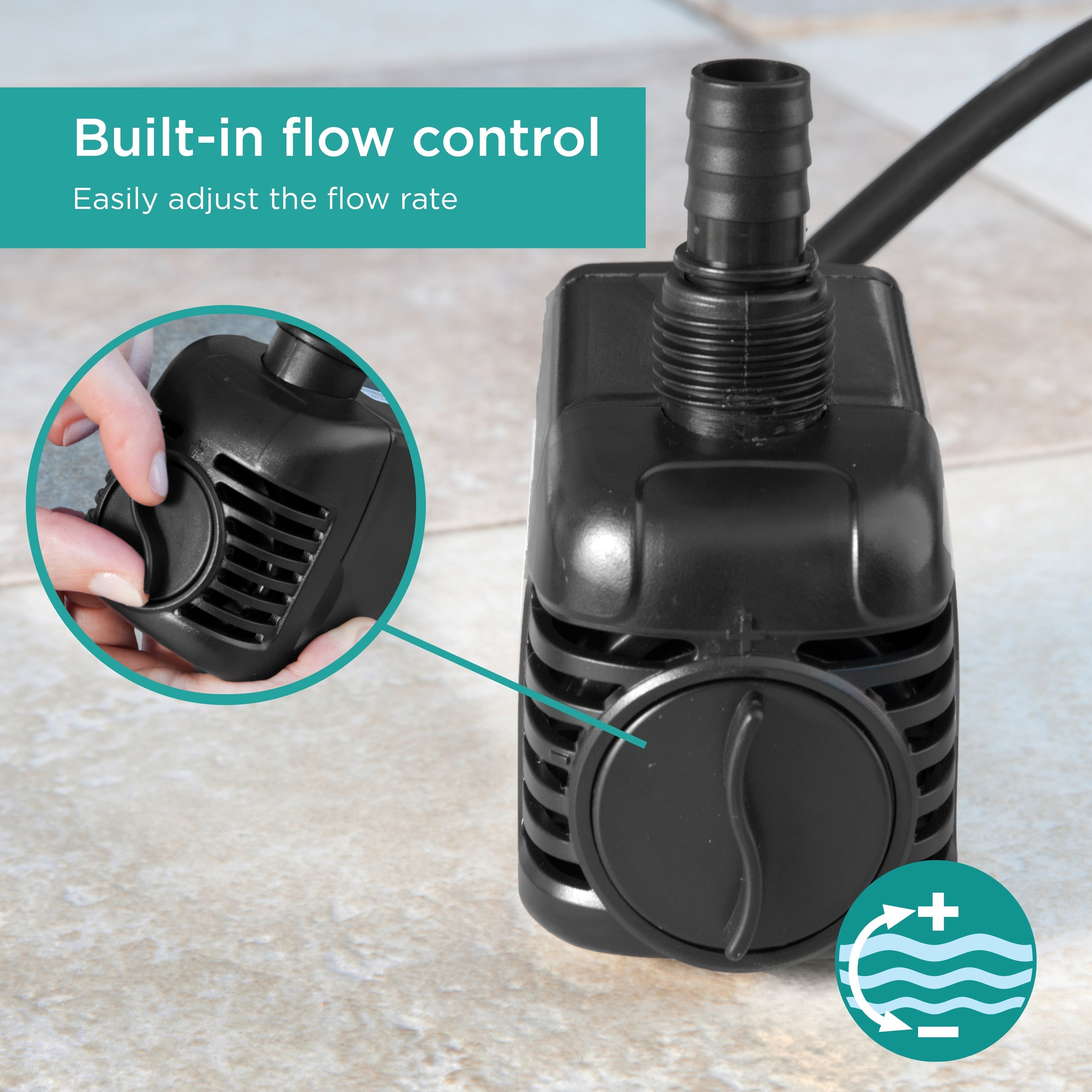 300 GPH Fountain Pump features built in flow control