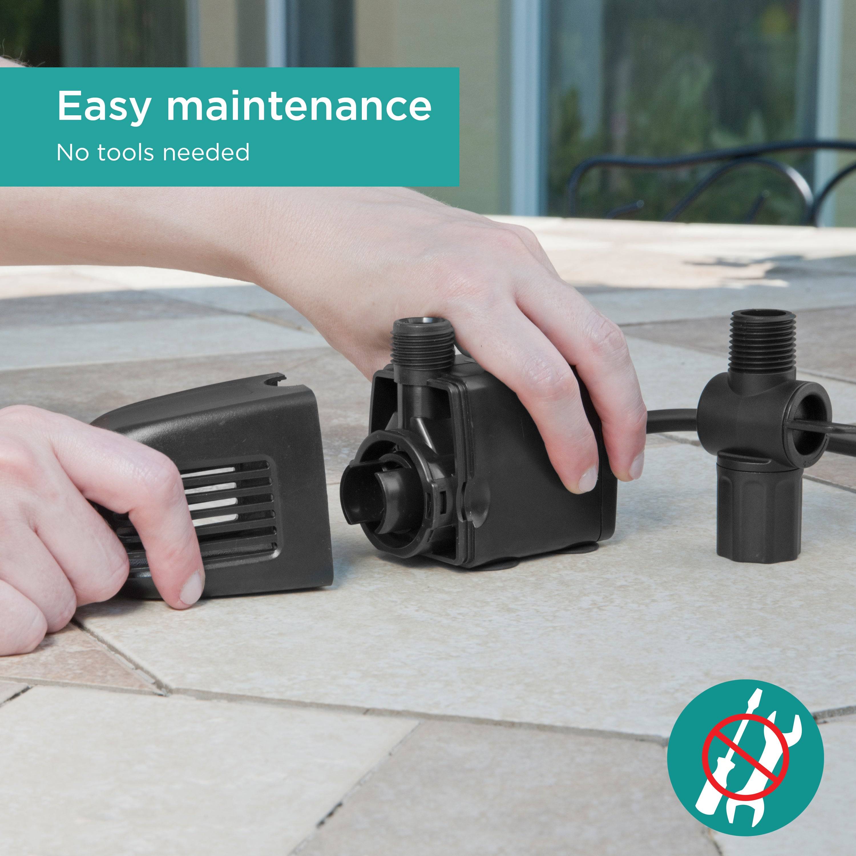 330 GPH Pond Pump features easy maintenance with no tools needed