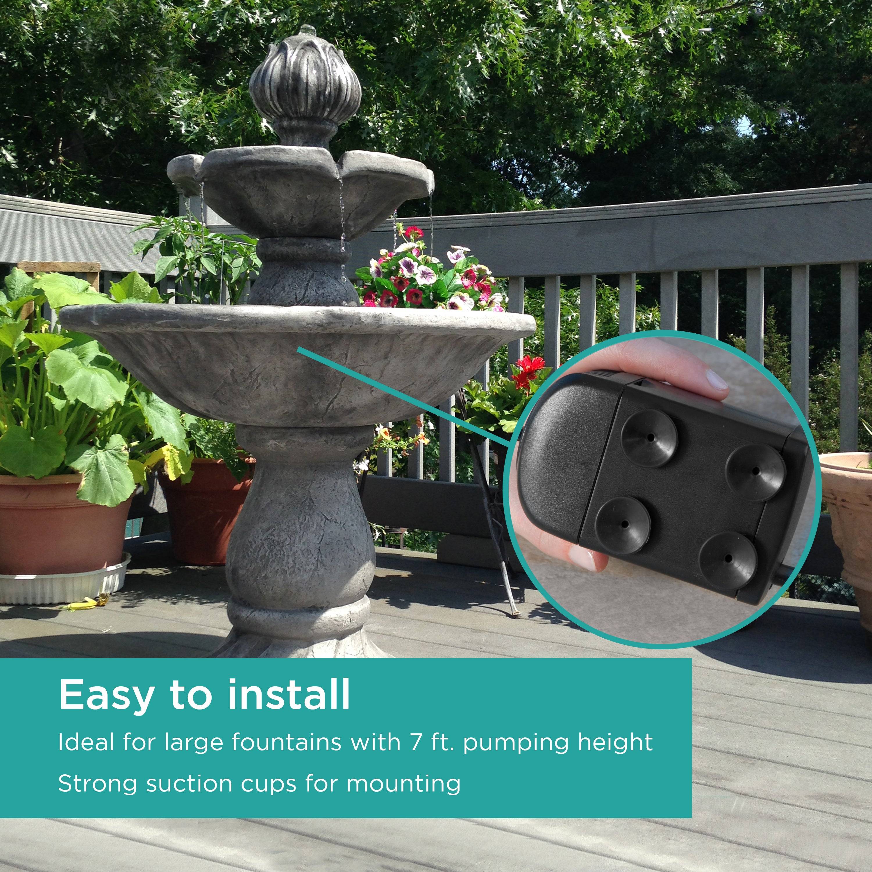 500 GPH Fountain Pump is easy to install - ideal for large fountains and features strong suction cups for mounting