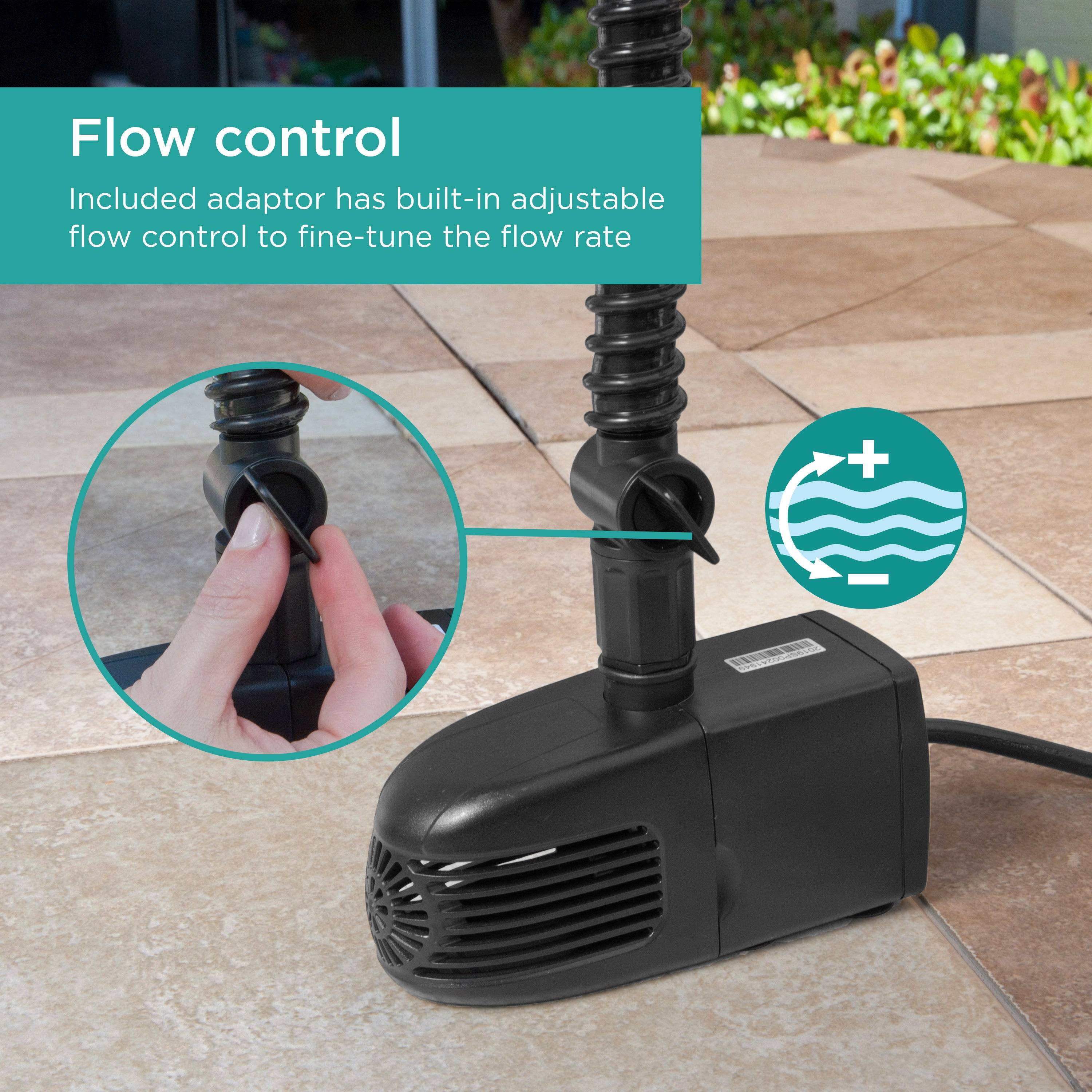 560 GPH Pond Pump comes with adapter to adjust flow control
