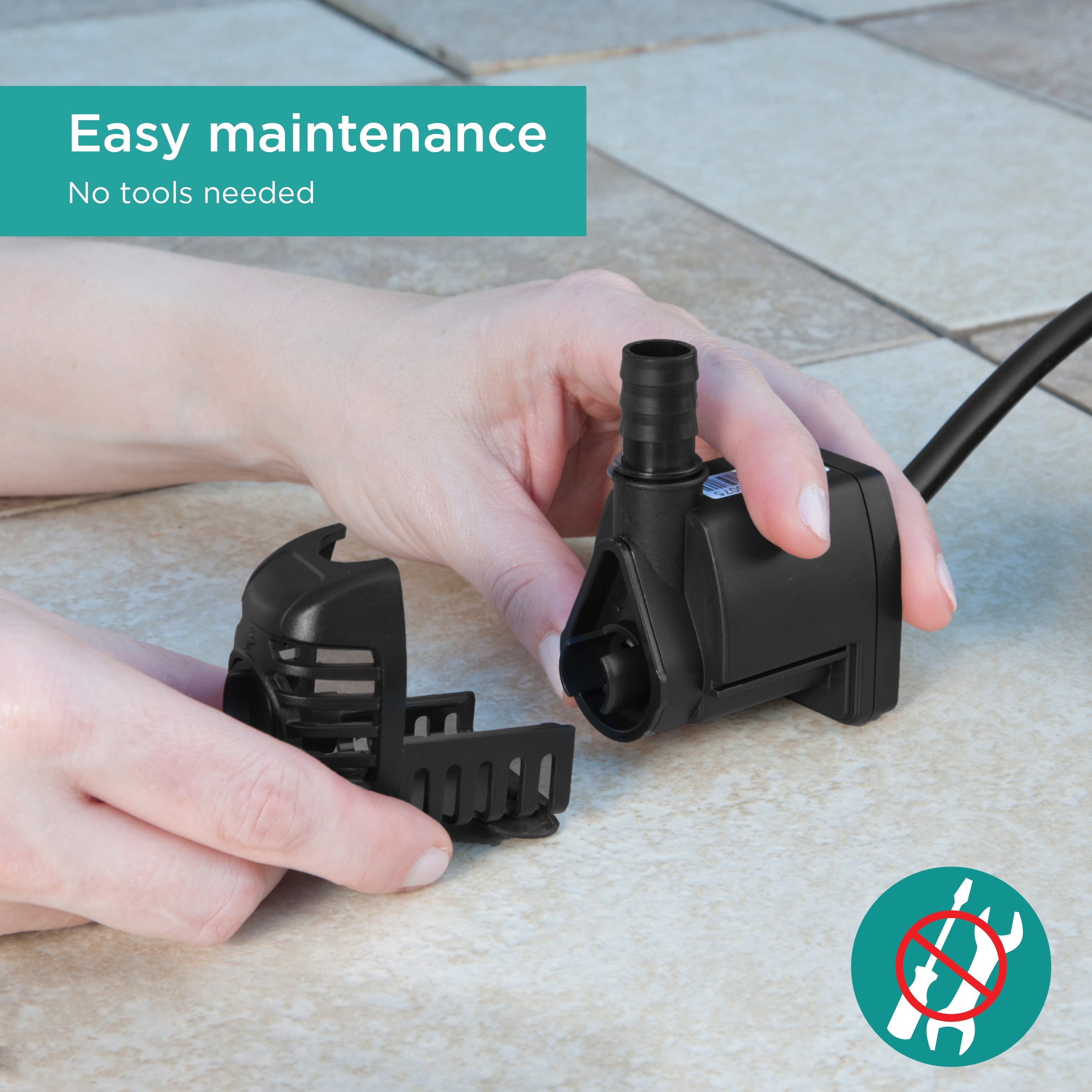 70 GPH Fountain Pump features easy maintenance with no tools required 