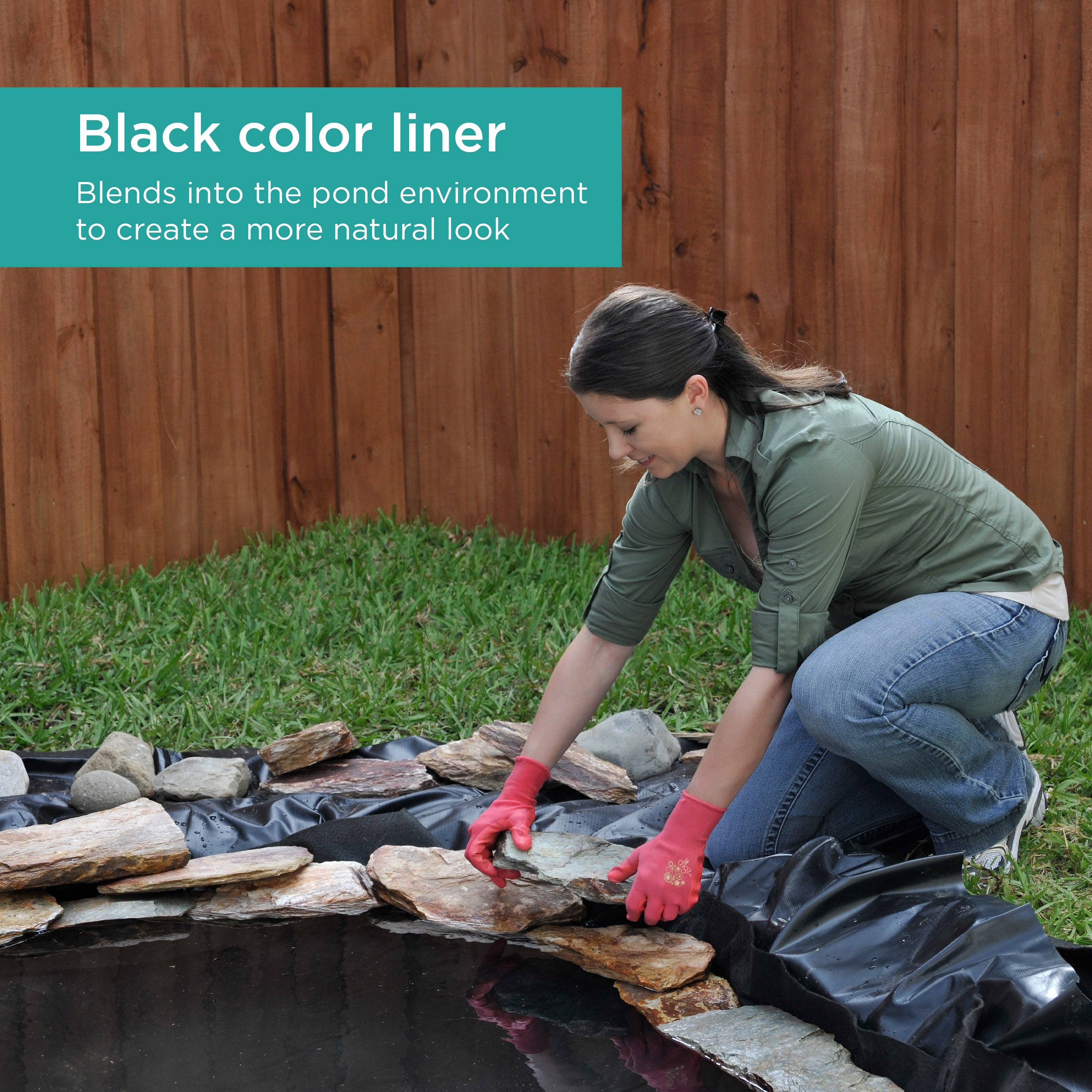 7 x 10 ft. PVC Pond Liner features black color to blend into pond environment to create a natural look