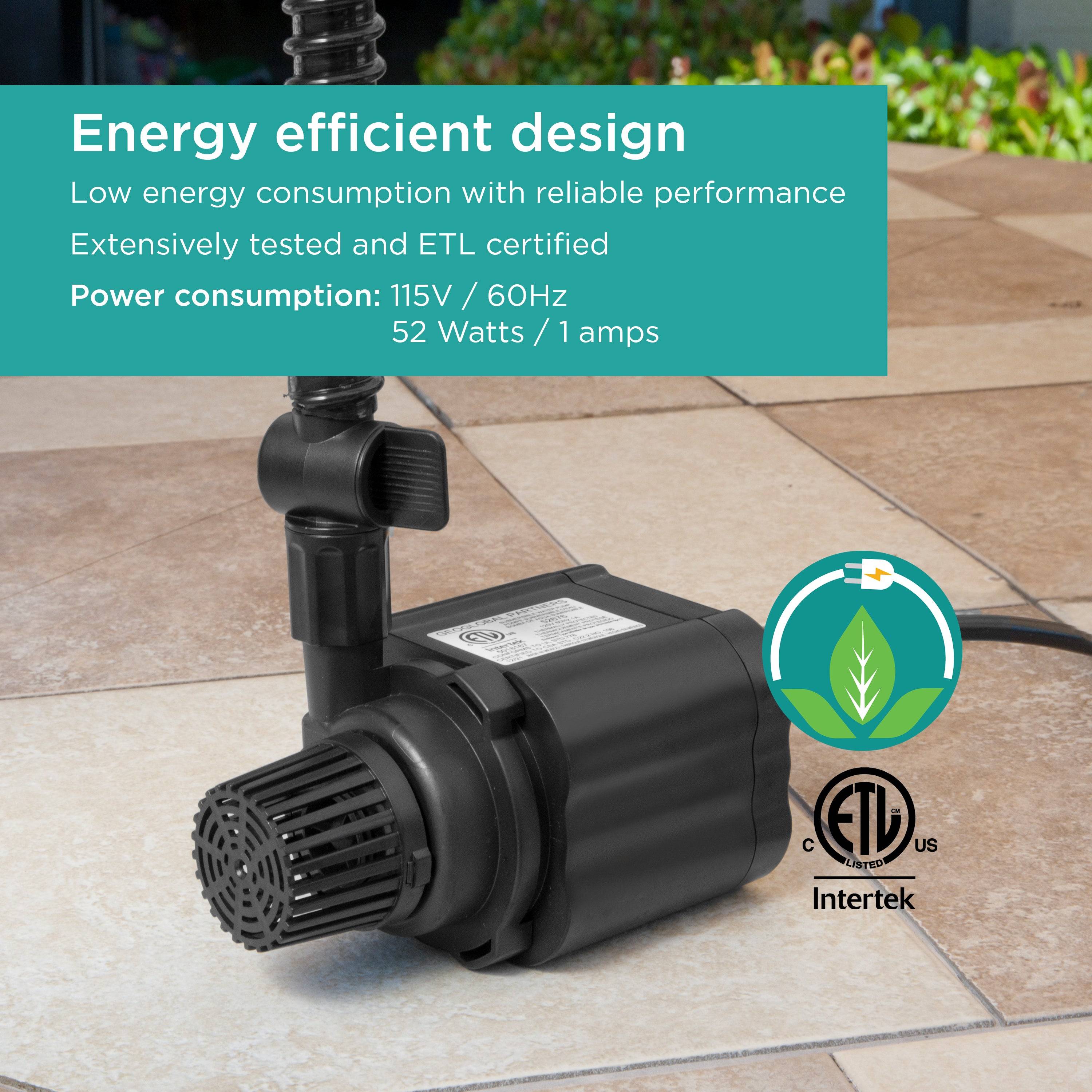 800 GPH Pond Pump features energy efficient design