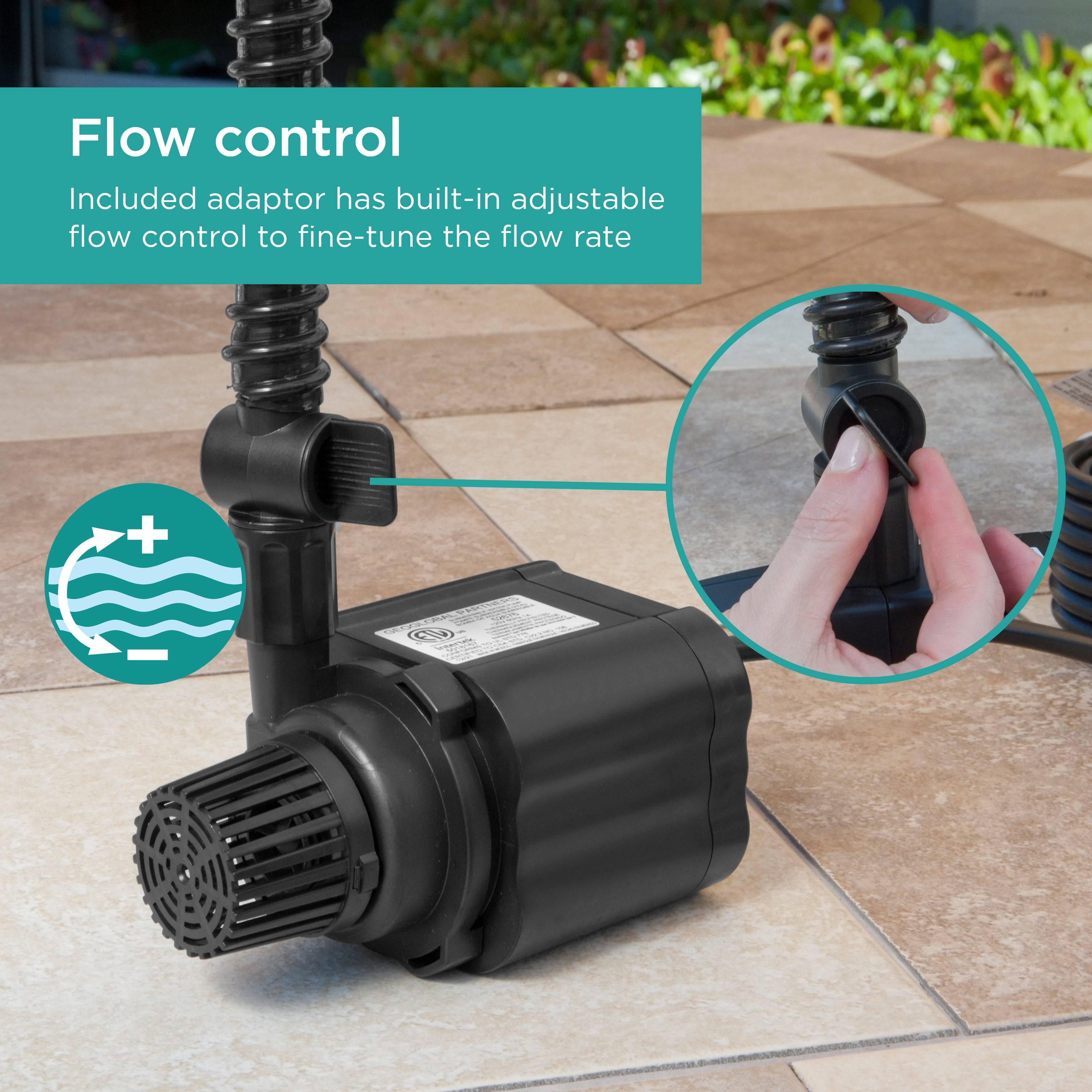 800 GPH Pond Pump features built-in adjustable flow control 