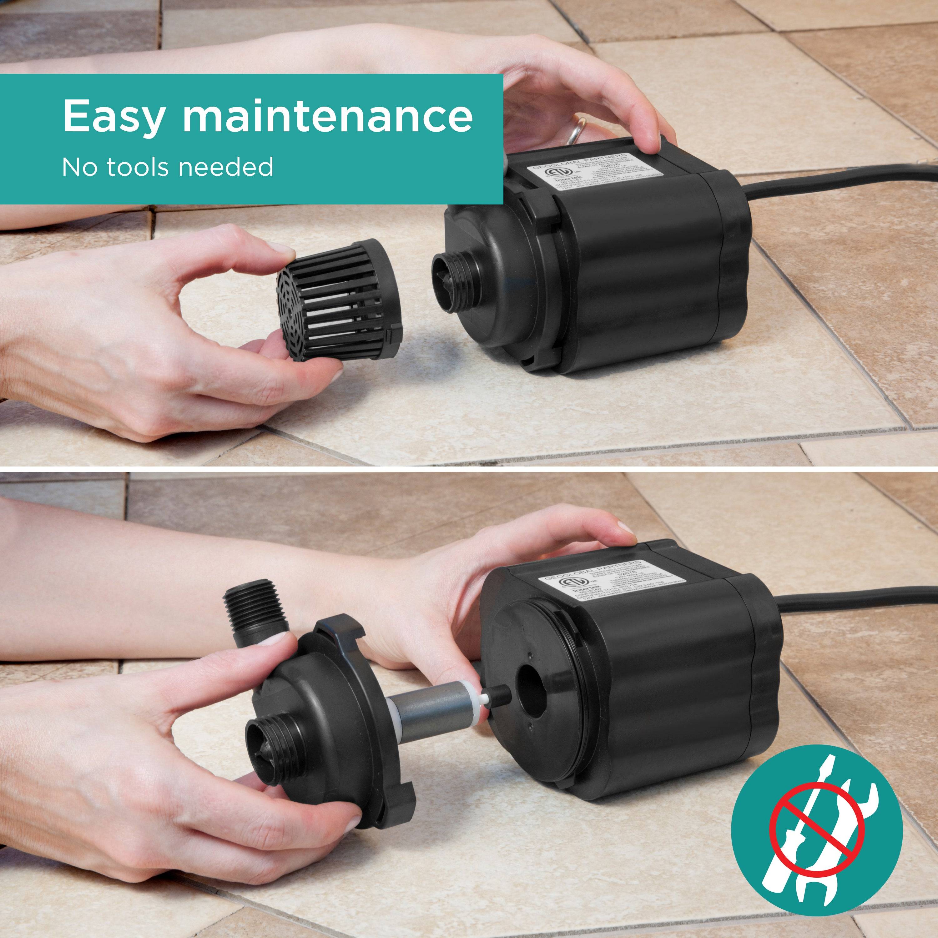 800 GPH Pond Pump features easy maintenance with no tools needed