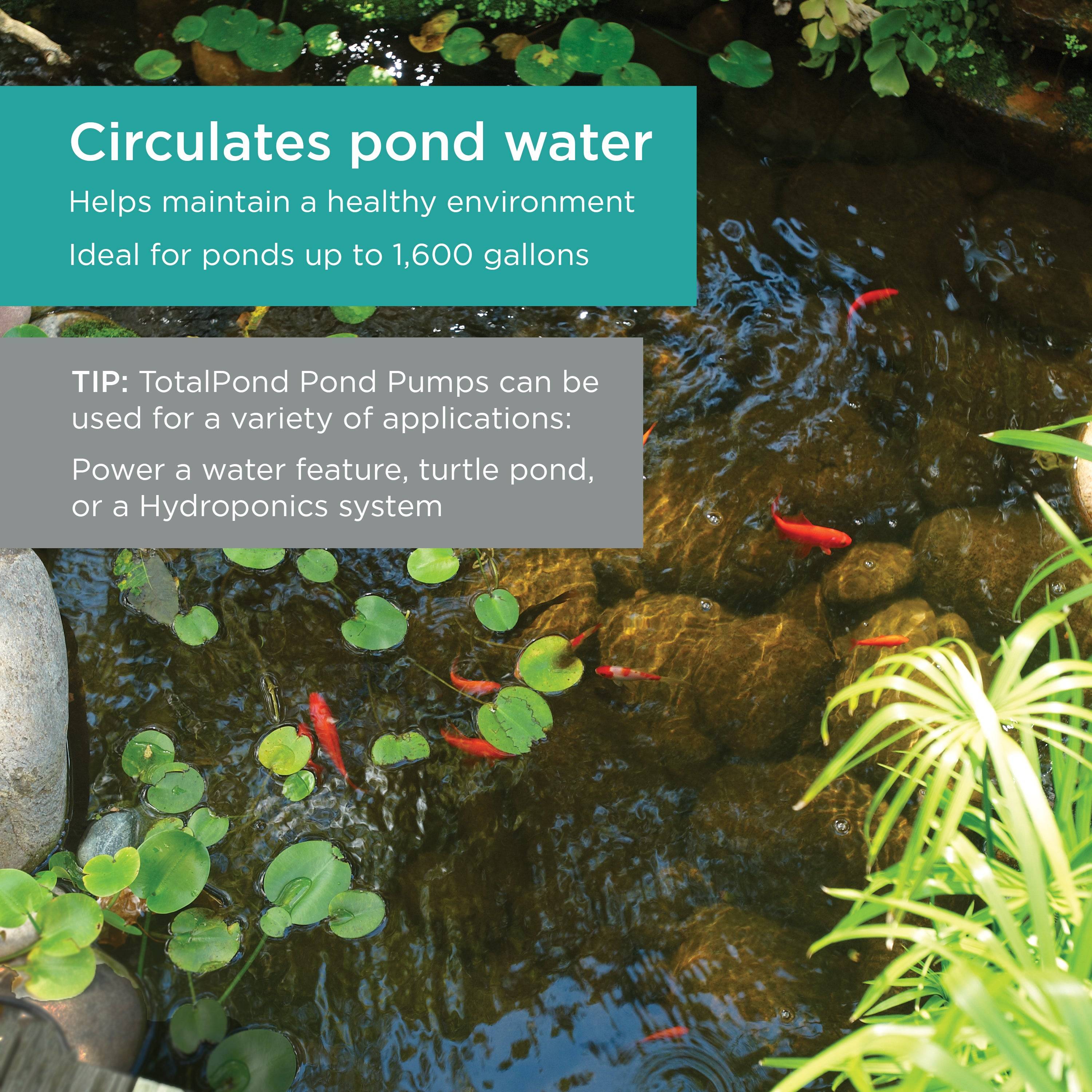 800 GPH Pond Pump circulates pond water