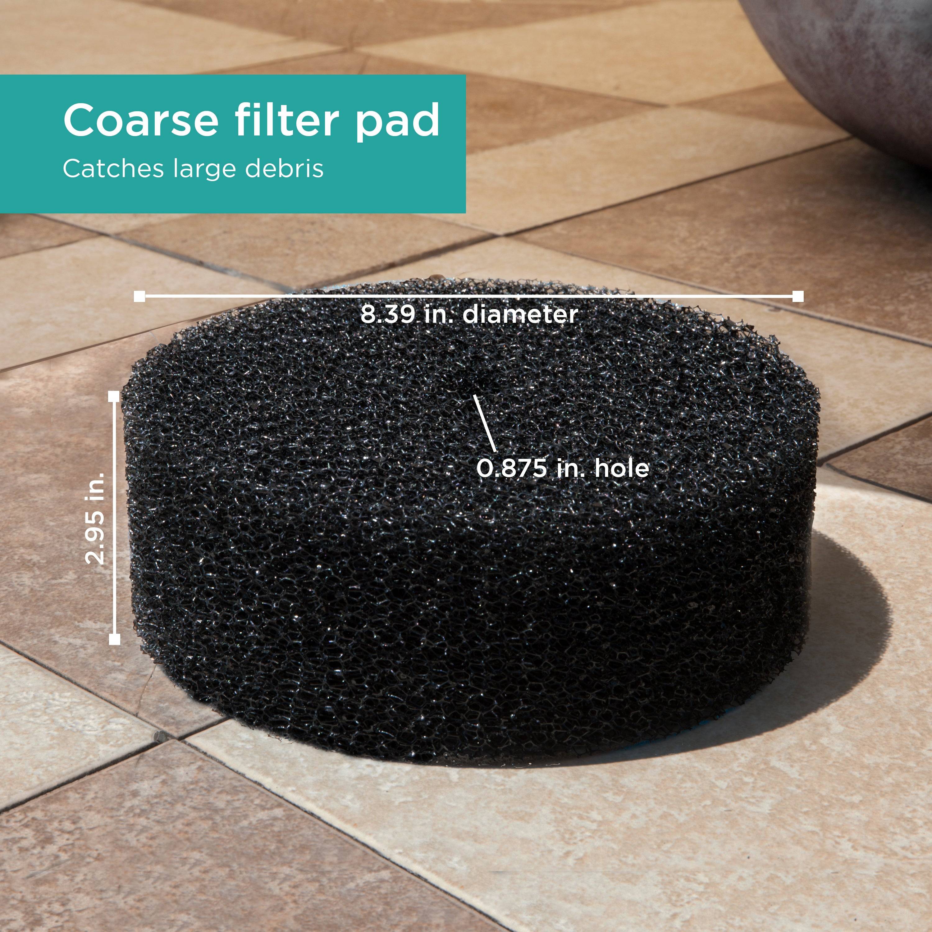 Replacement Filter Pads for Pressurized Pond Filters: Coarse filter pad catches large debris - size chart