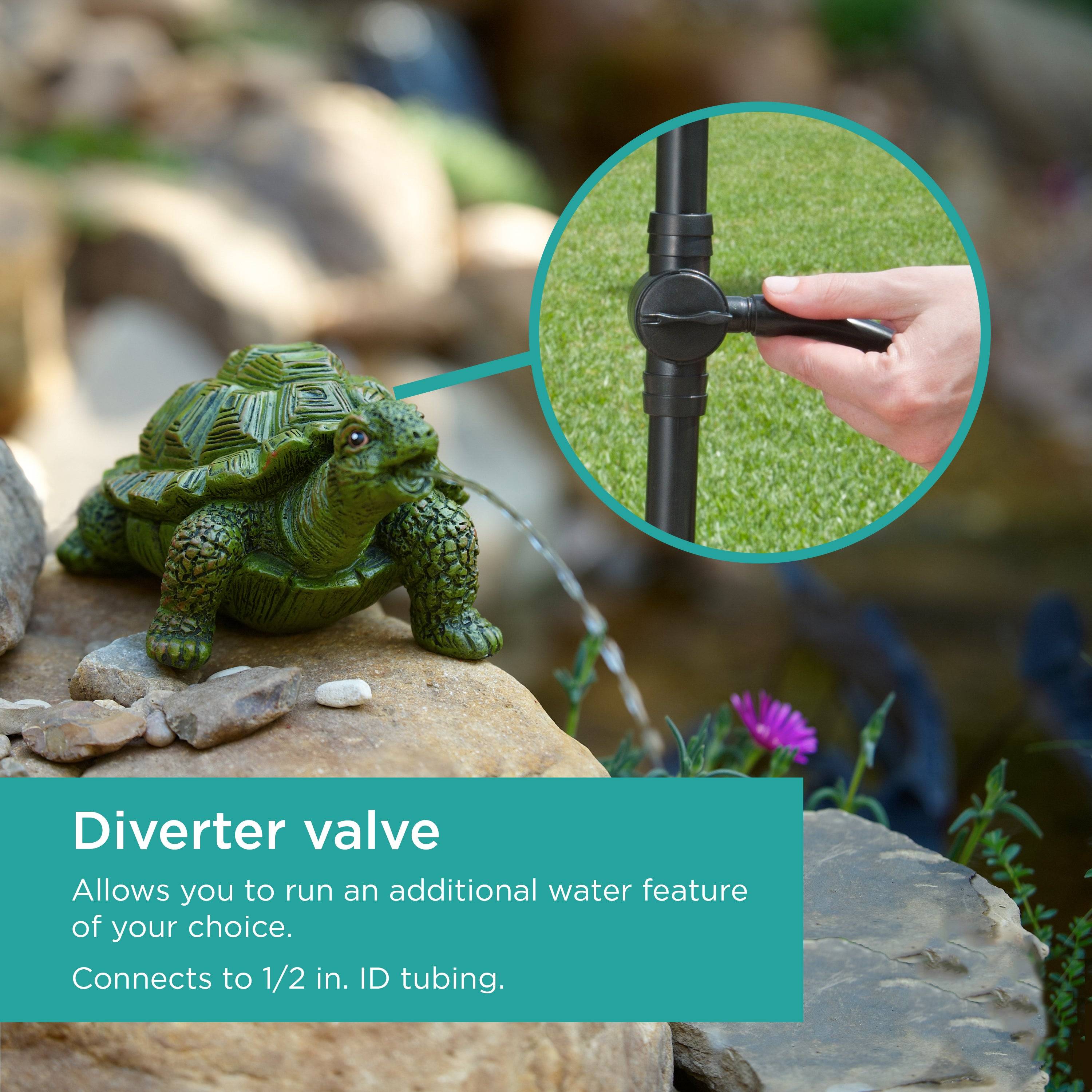 Complete Filter Kit with Pump features diverter valve to run additional water features and connect to 1/2 in. ID tubing