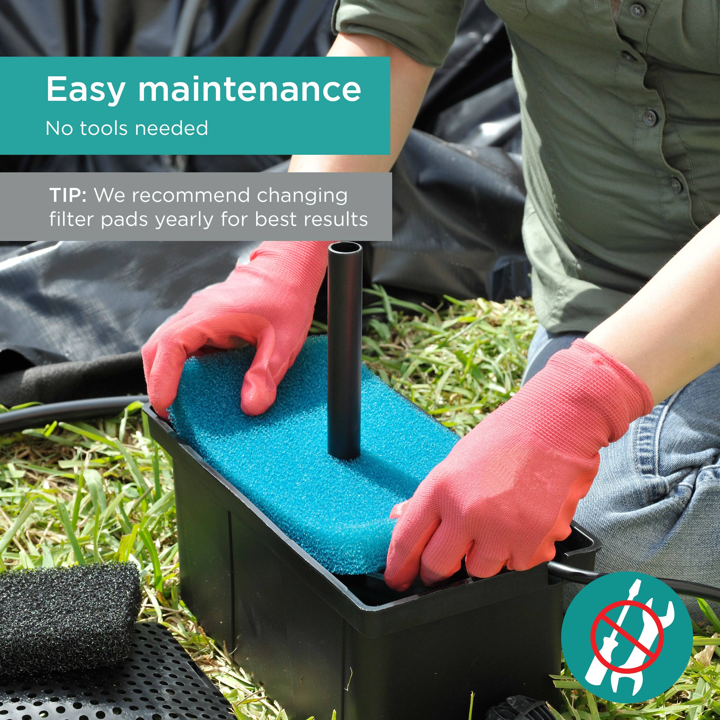 Complete Filter Kit with Pump features easy maintenance with no tools needed