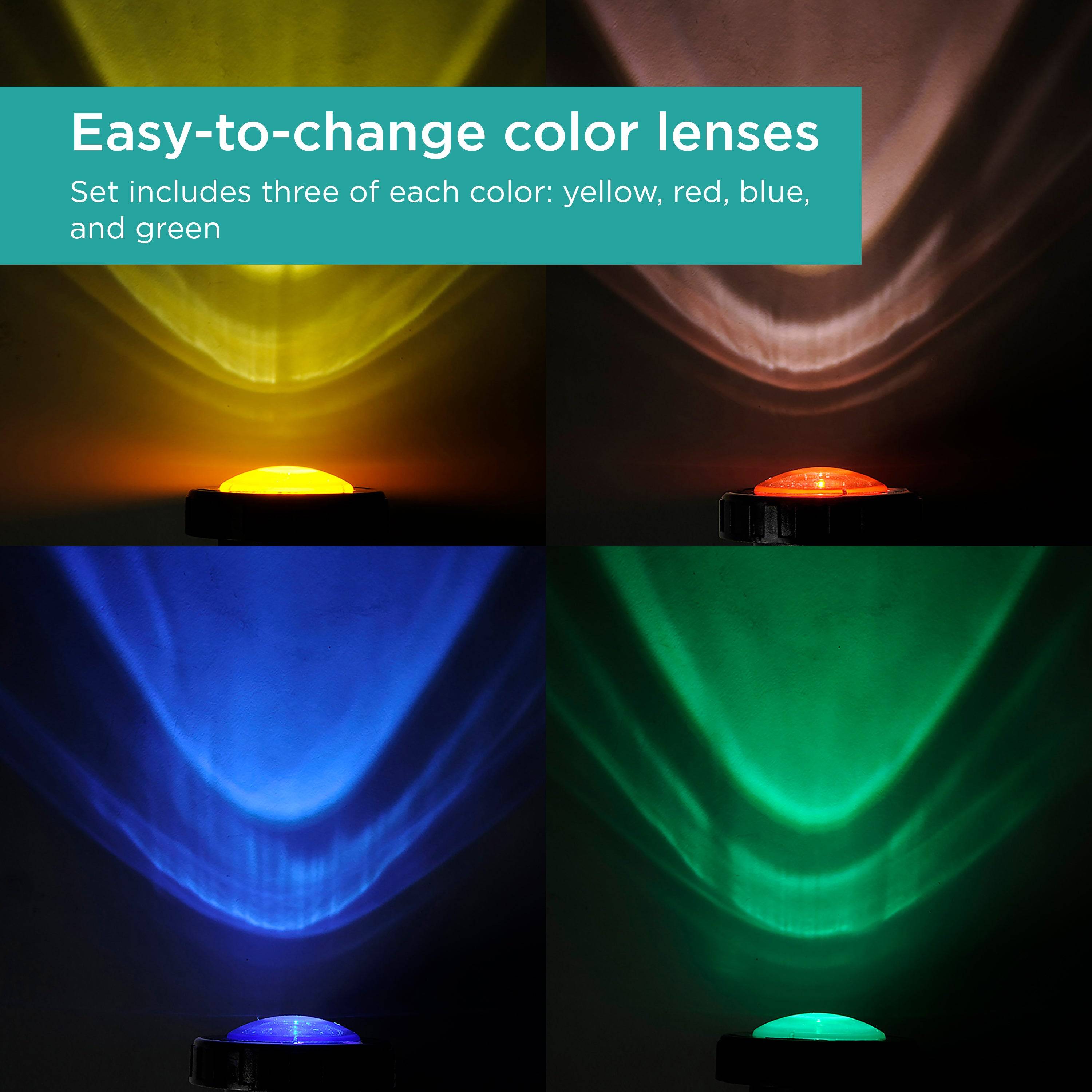 Pond and Landscape LED Light Set features easy-to-change color lenses in options of yellow, red, blue, and green