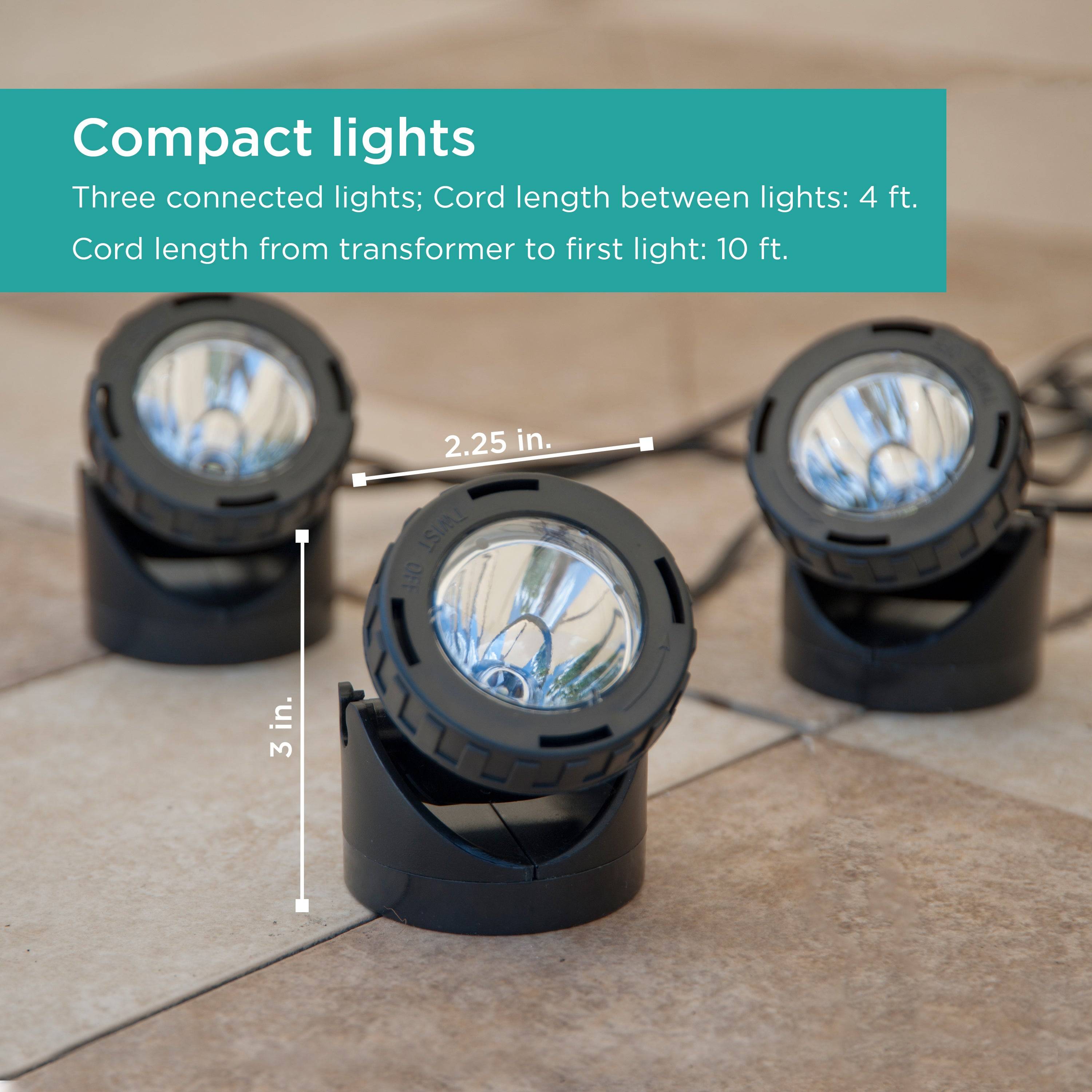 Pond and Landscape LED Light Set features 3 connected compact lights 