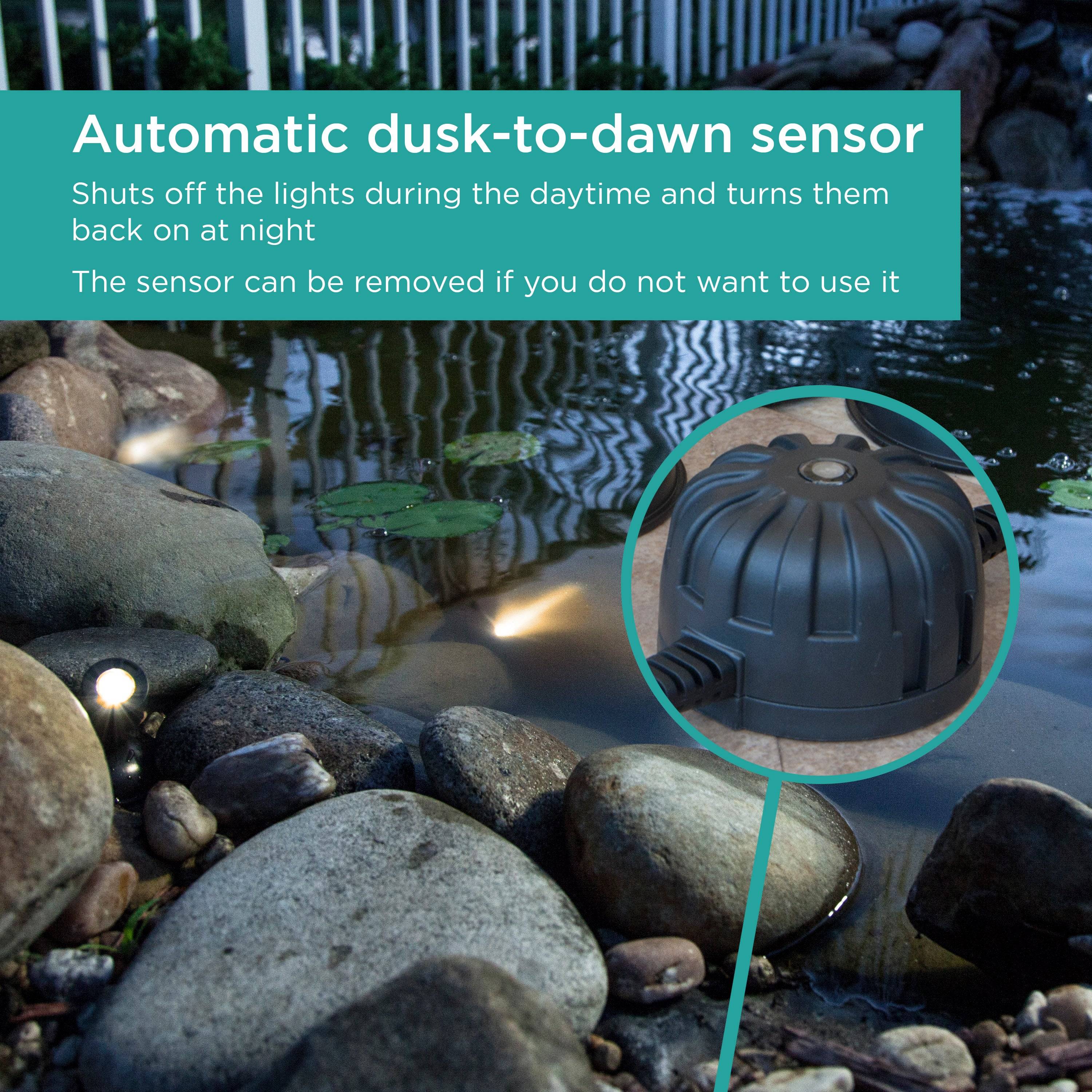 Pond & Landscape Mini LED Light Set features automatic dusk-to-dawn sensor