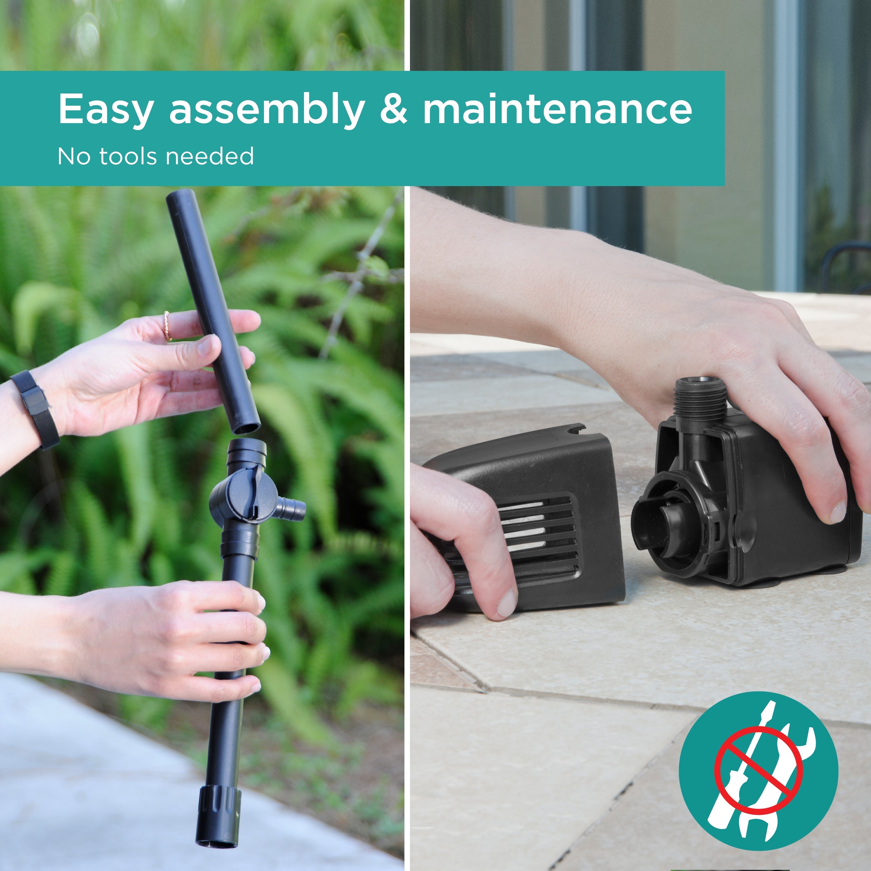 330 GPH Pond Pump with Nozzle Kit features easy assembly and maintenance with no tools needed