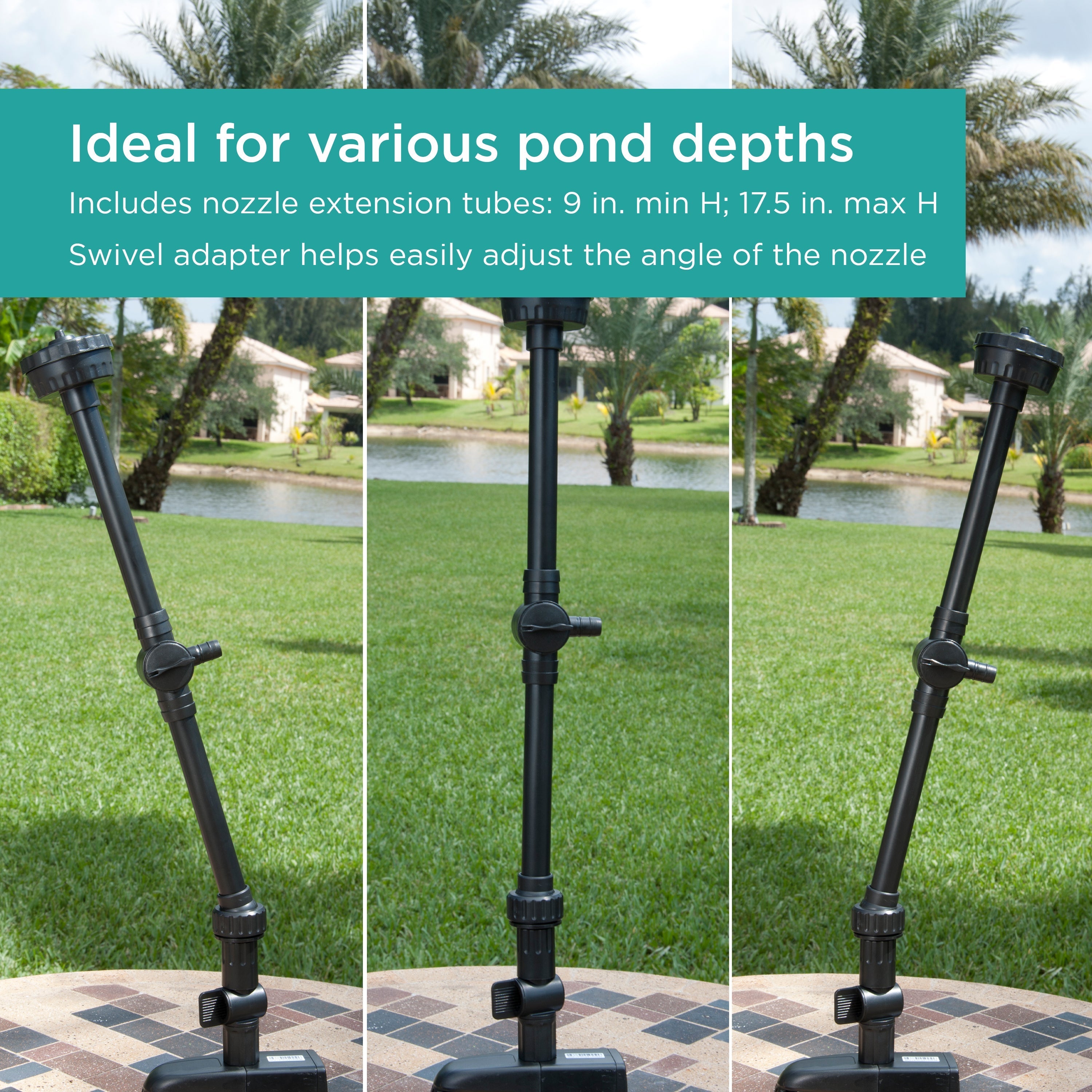 330 GPH Pond Pump with Nozzle Kit is ideal for various pond depths