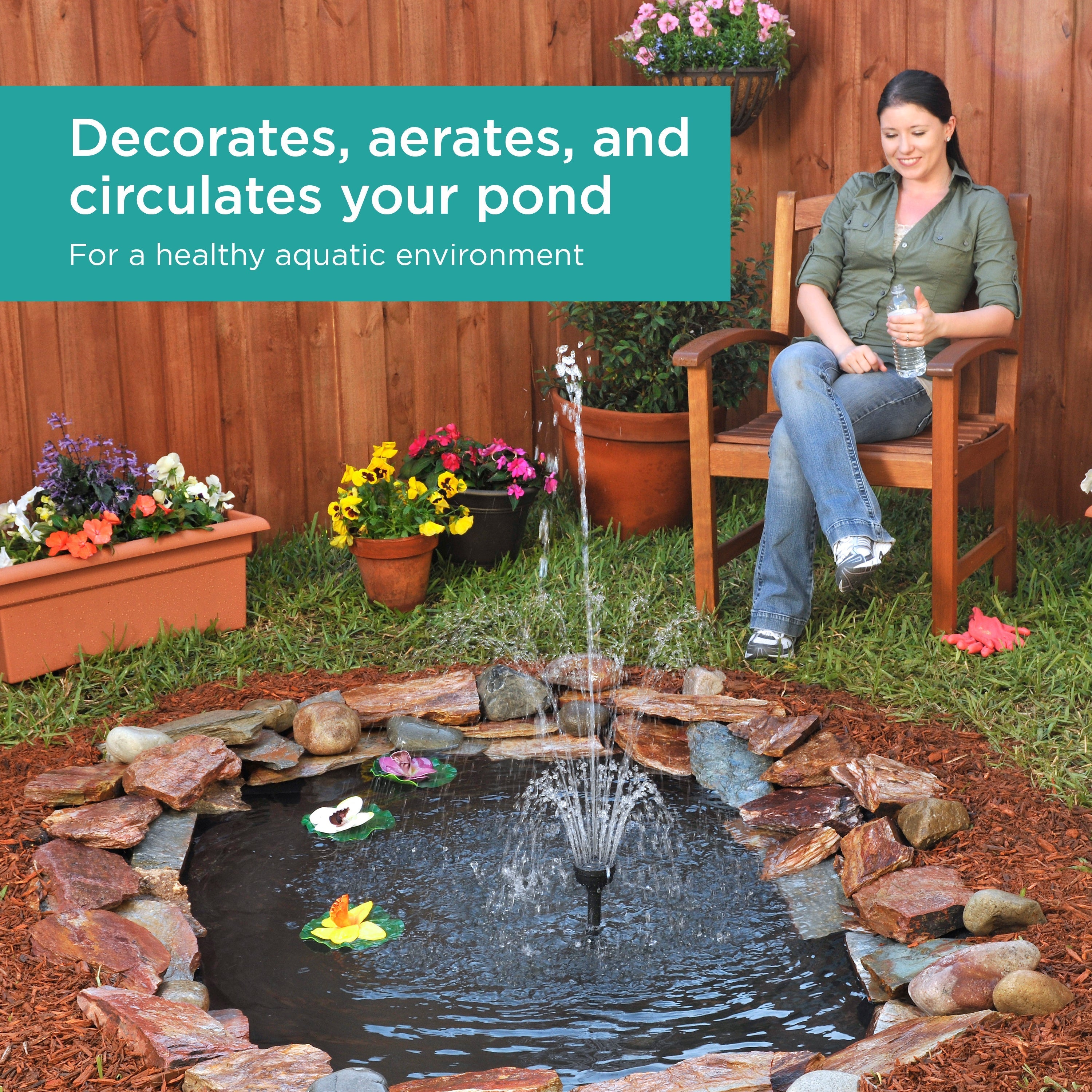 330 GPH Pond Pump with Nozzle Kit decorates, aerates, and circulates your pond for a healthy aquatic environment 