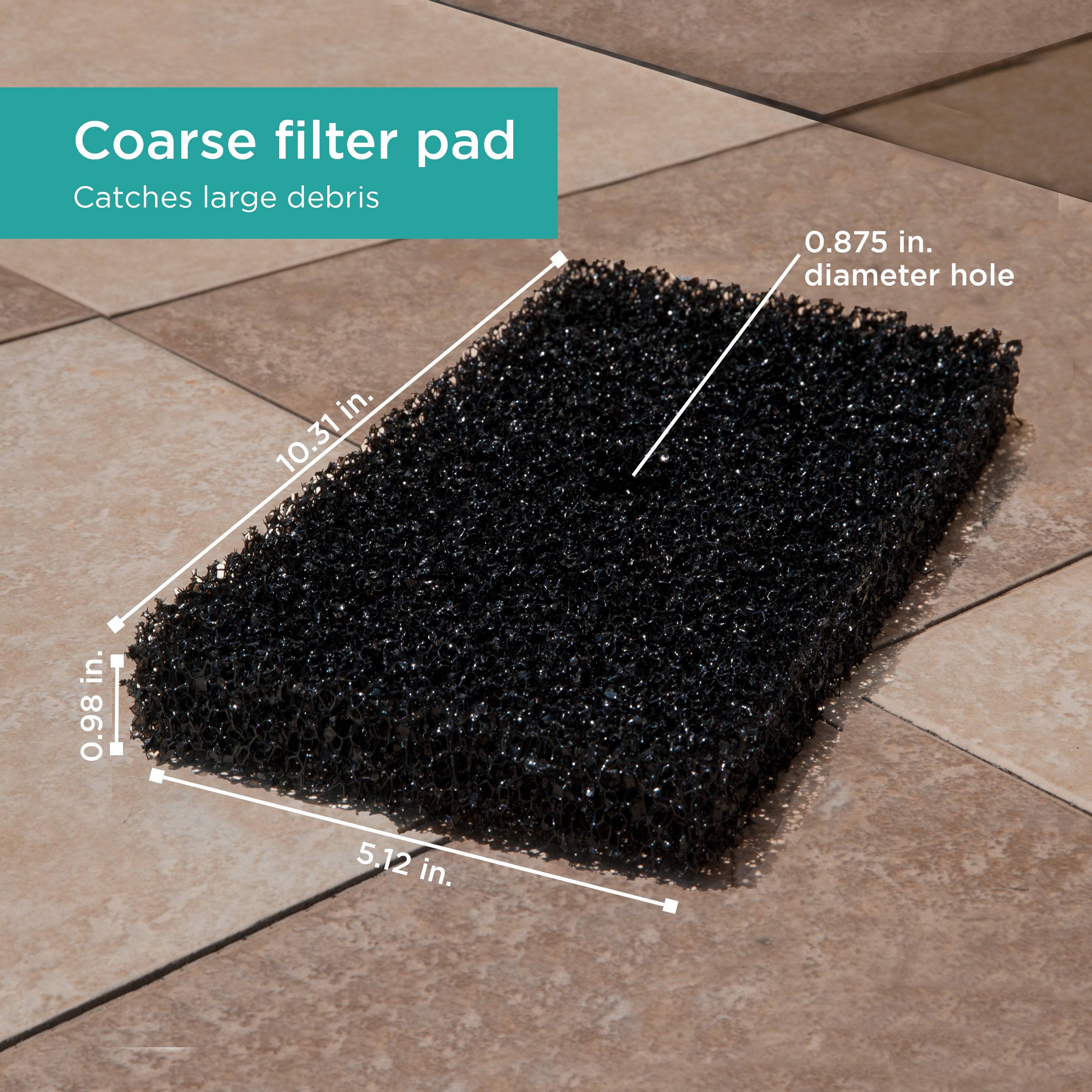 Replacement Filter Pads for Filter Boxes: Course filter pad catches large debris - size chart