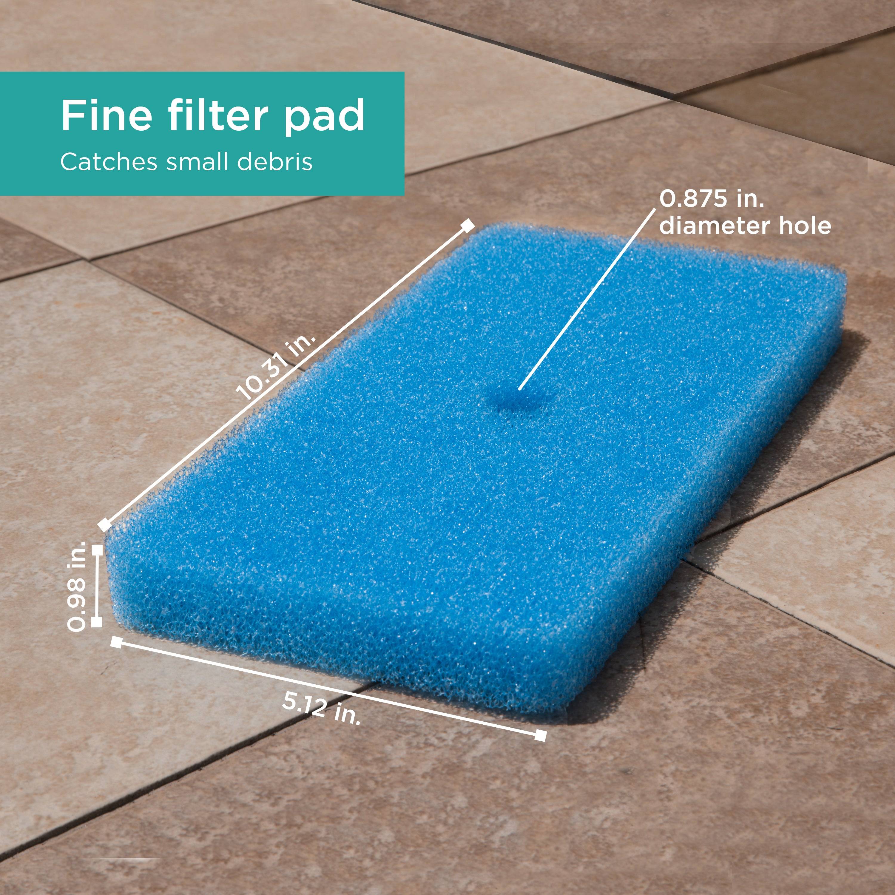 Replacement Filter Pads for Filter Boxes: Fine filter pad catches small debris - size chart