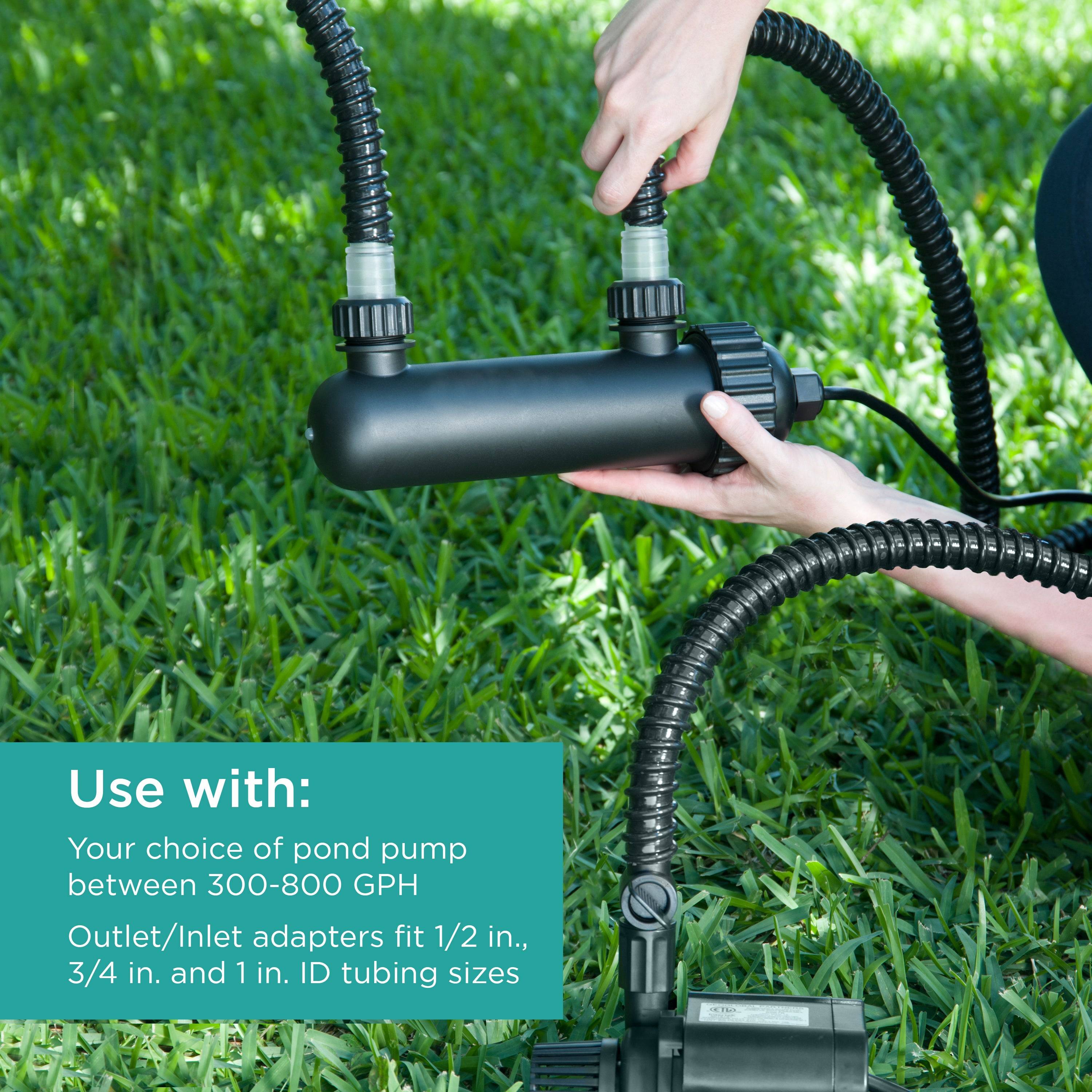 Use with your choice of pond pump between 300 GPH – 800 GPH  
