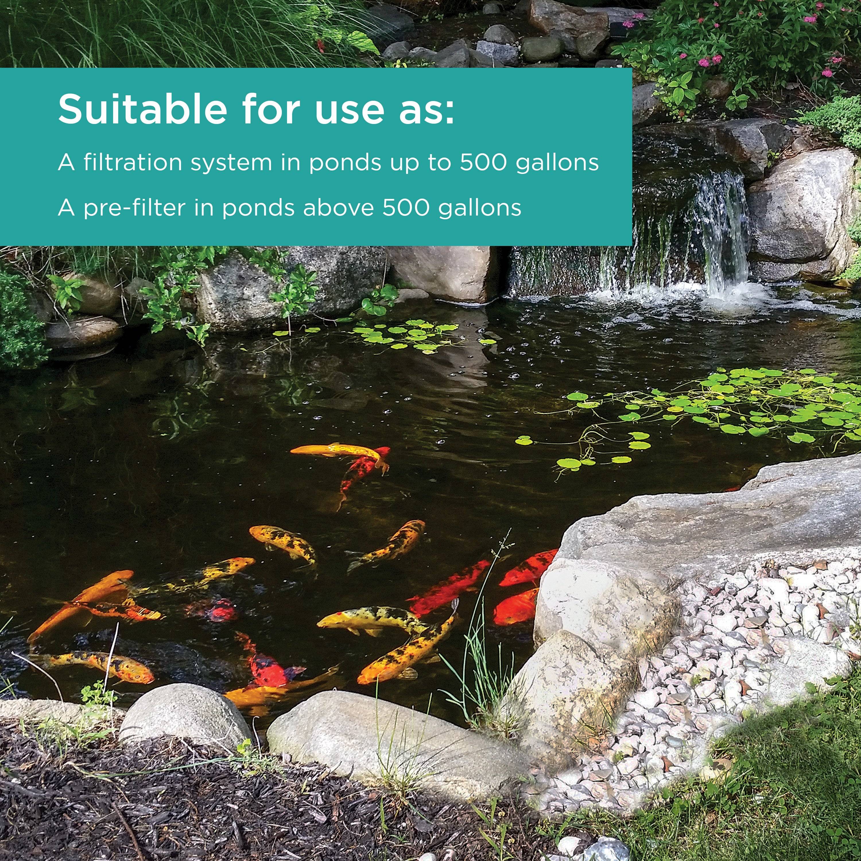 Universal Pump Filter Box is suitable for use as a filtration system in ponds up to 500 gallons or a pre-filter in ponds above 500 gallons