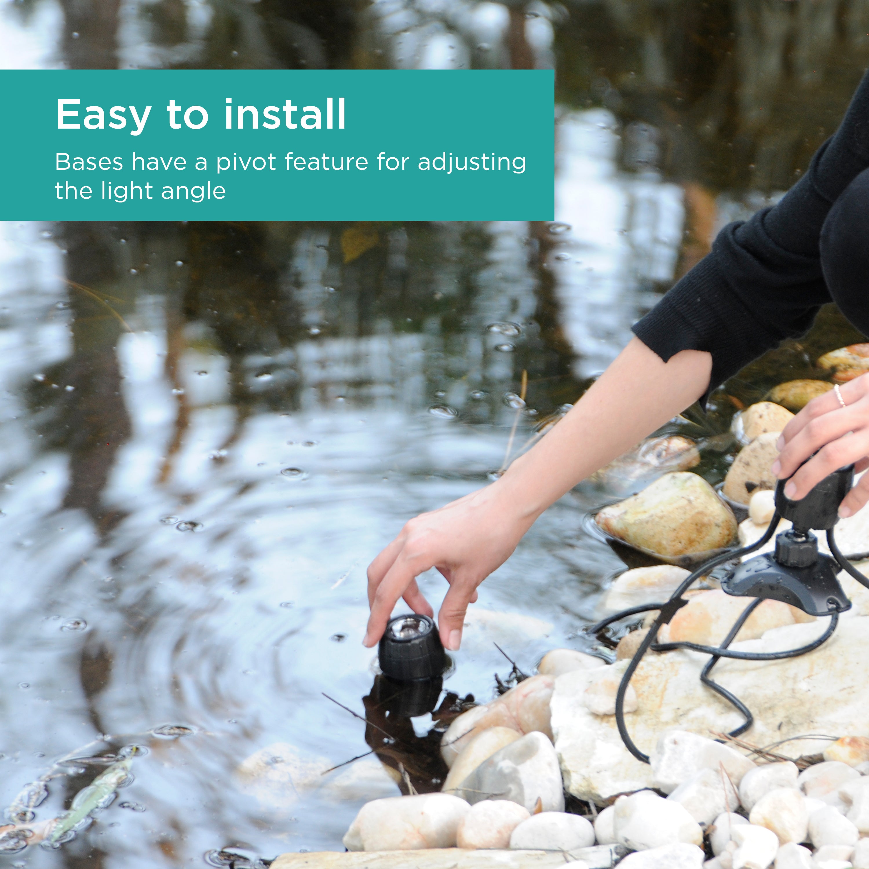 Color Changing Pond & Landscape LED Light Set is easy to install with a pivot feature to change light angles