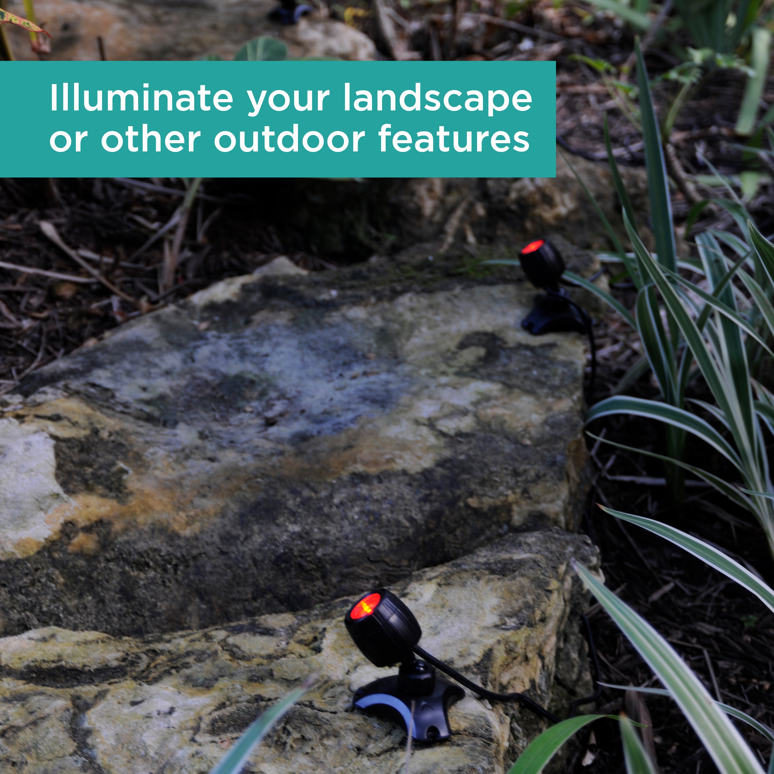 Color Changing Pond & Landscape LED Light Set illuminates your landscape or other outdoor features