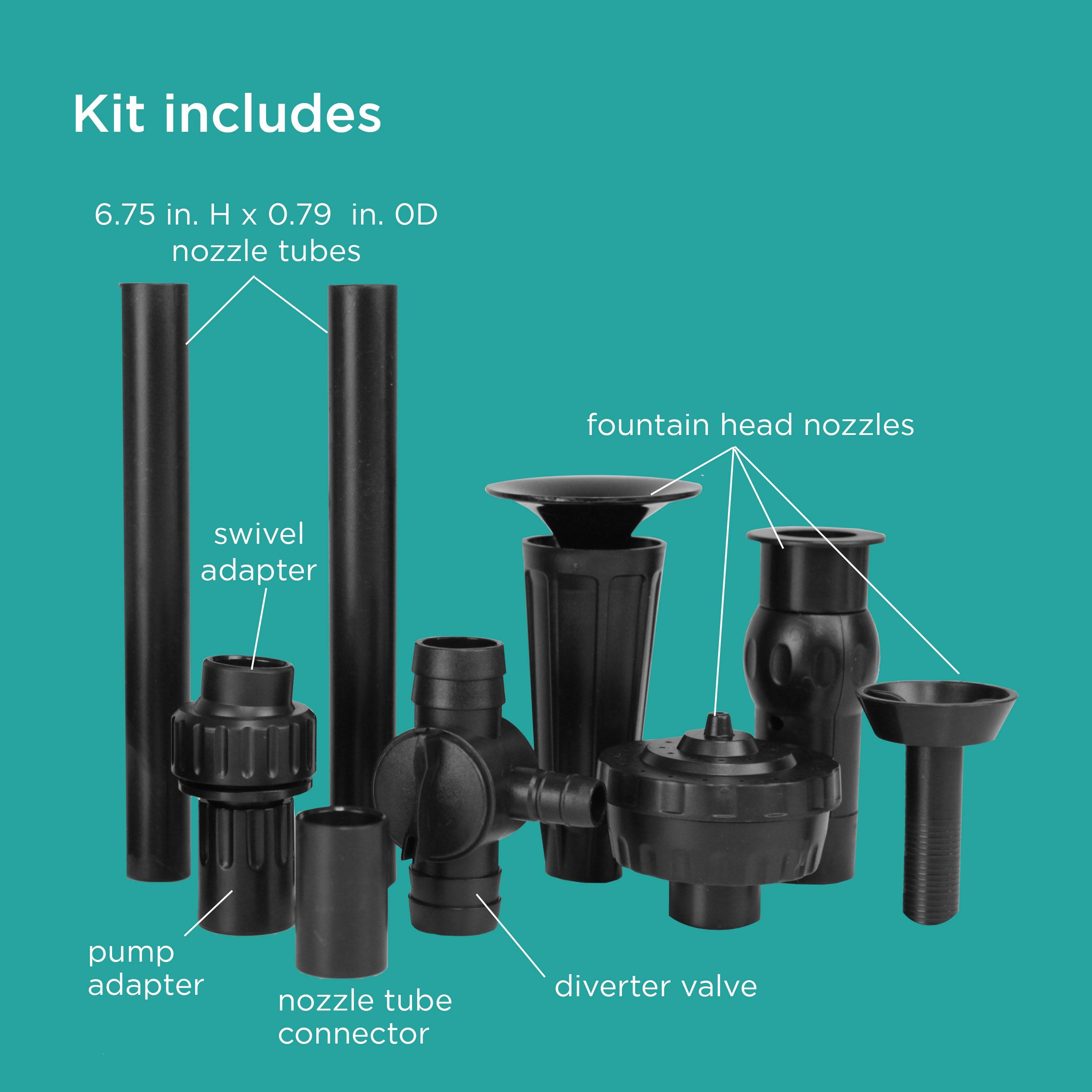 What's included in Nozzle Kit with dimensions 